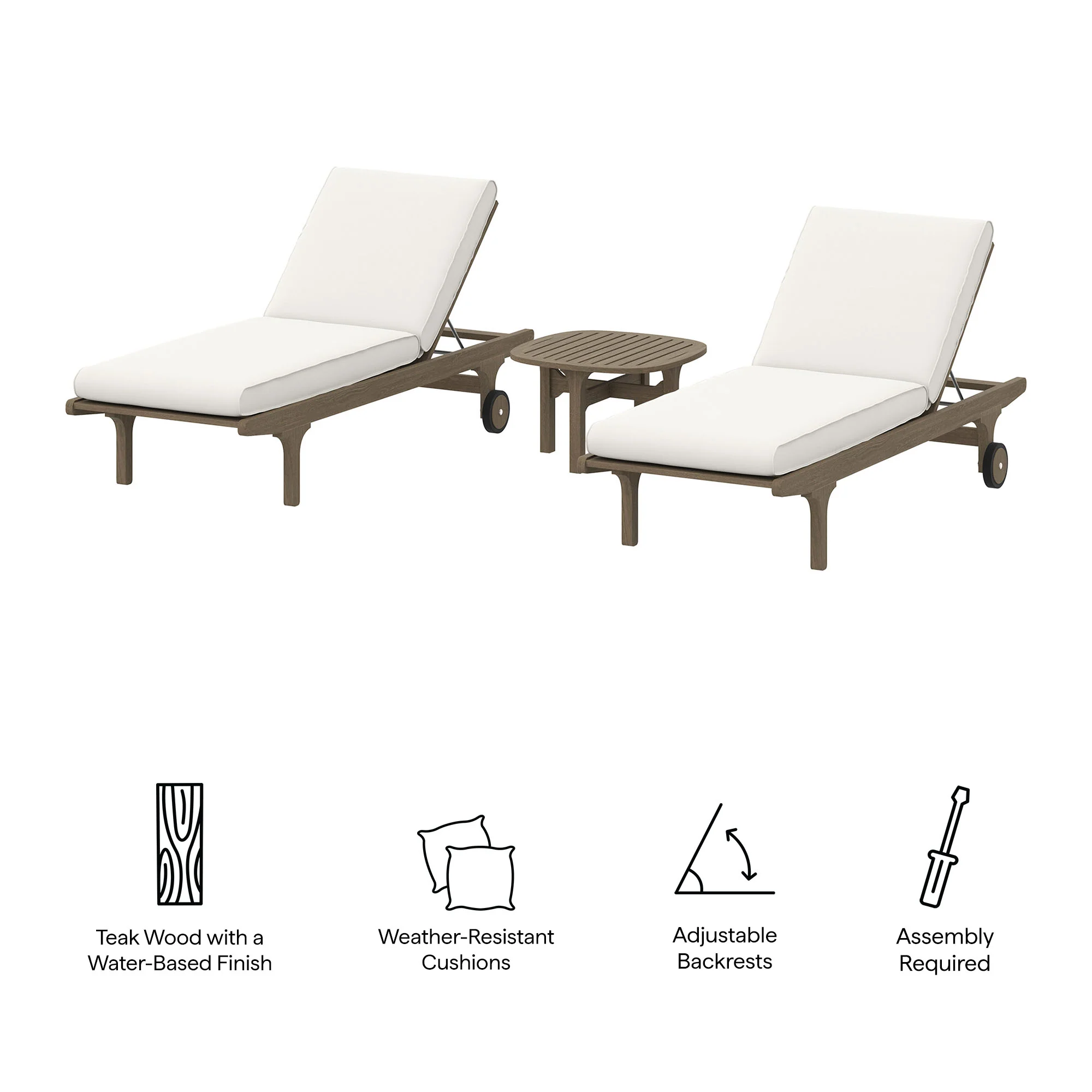Saratoga Outdoor Patio Teak Wood 3-Piece Chaise Lounge Furniture Set by Modway - Image 5