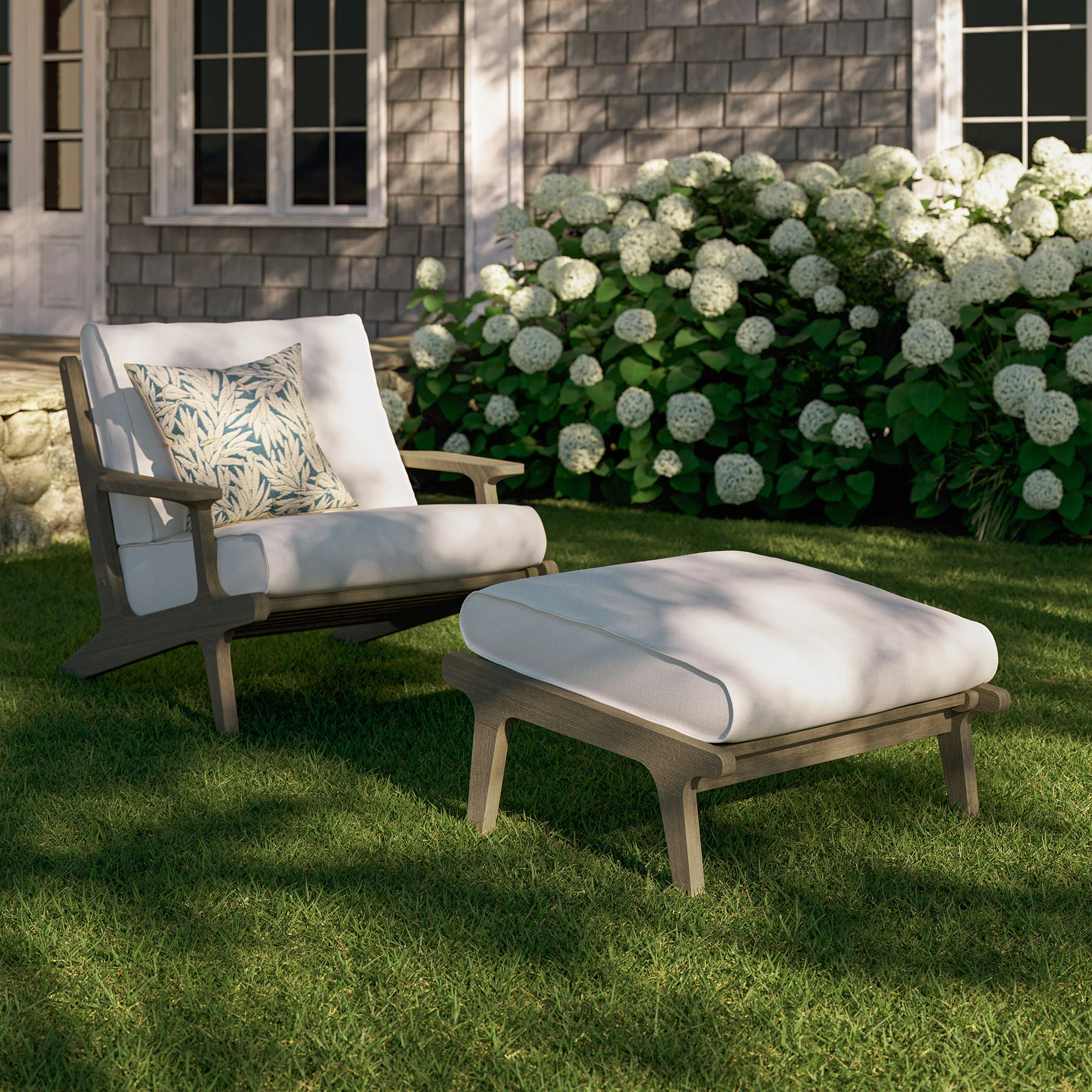 Saratoga Outdoor Patio Teak Wood Chair and Ottoman Set by Modway - Image 4