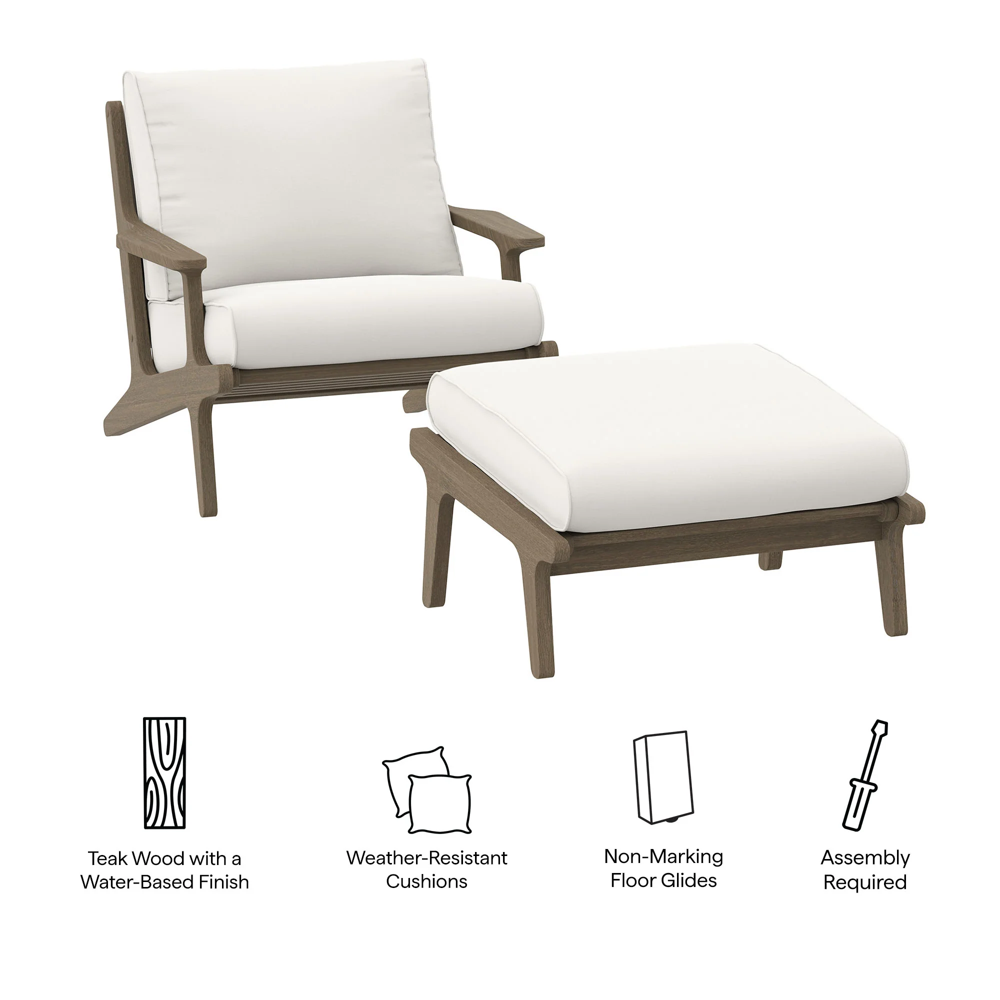 Saratoga Outdoor Patio Teak Wood Chair and Ottoman Set by Modway - Image 5