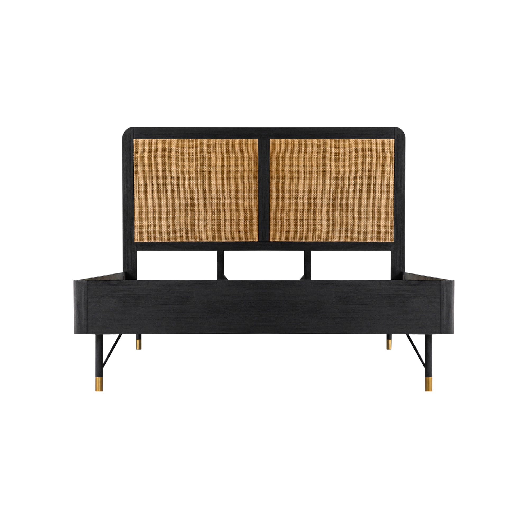 Saratoga Queen Platform Frame Bed in Black Acacia with Rattan Headboard By Armen Living - Image 2