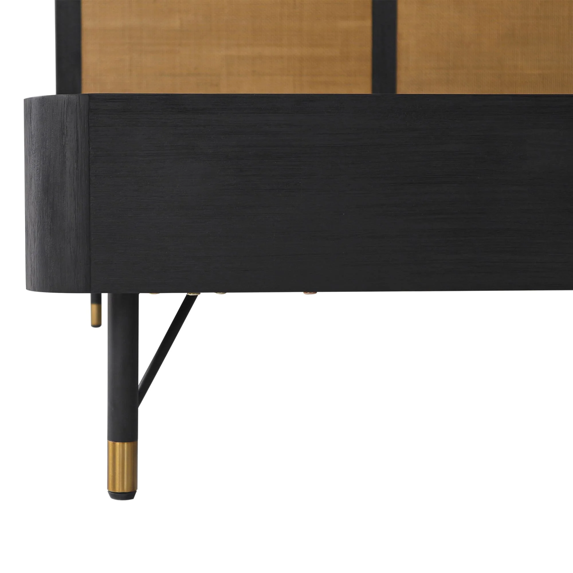 Saratoga Queen Platform Frame Bed in Black Acacia with Rattan Headboard By Armen Living - Image 7