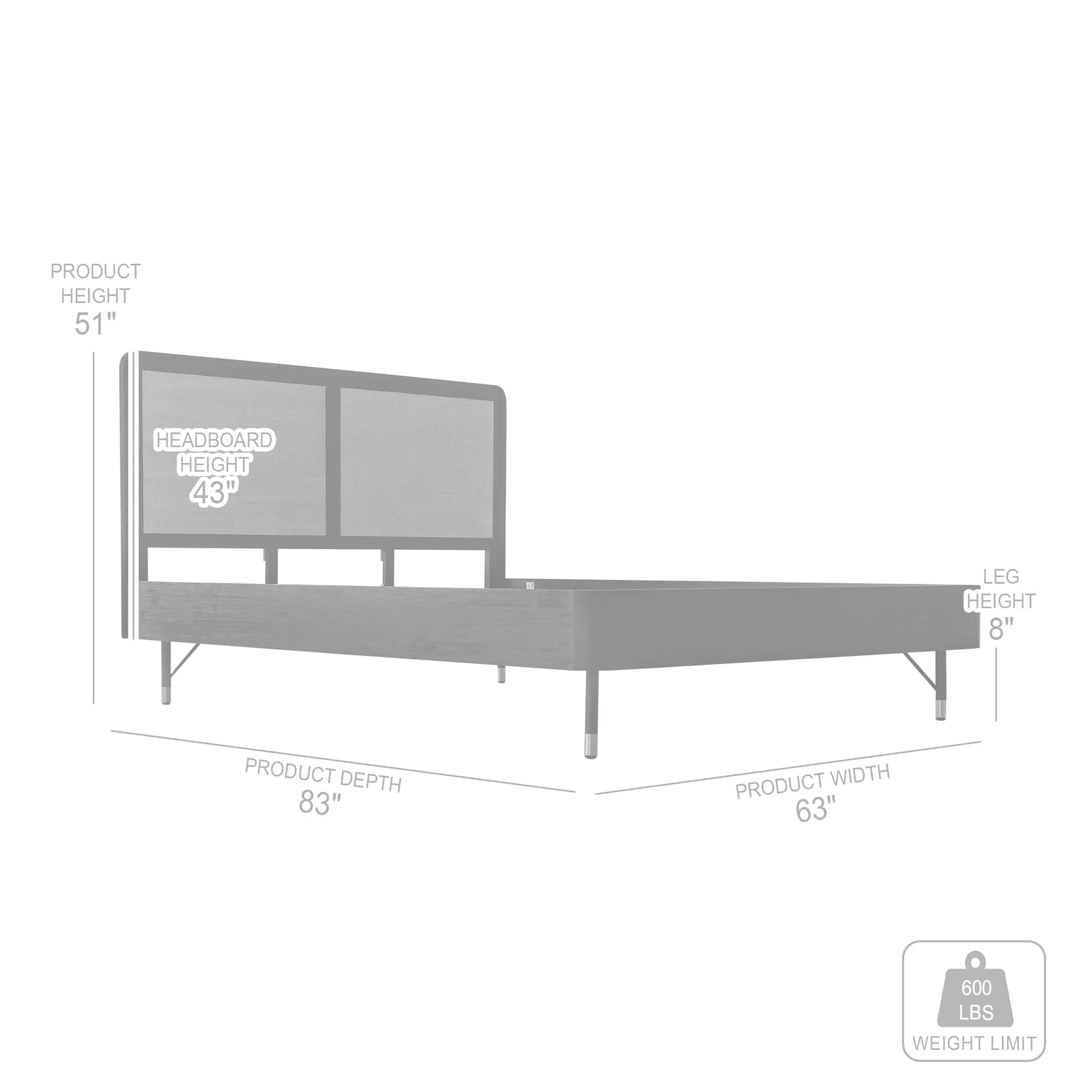 Saratoga Queen Platform Frame Bed in Black Acacia with Rattan Headboard By Armen Living - Image 8