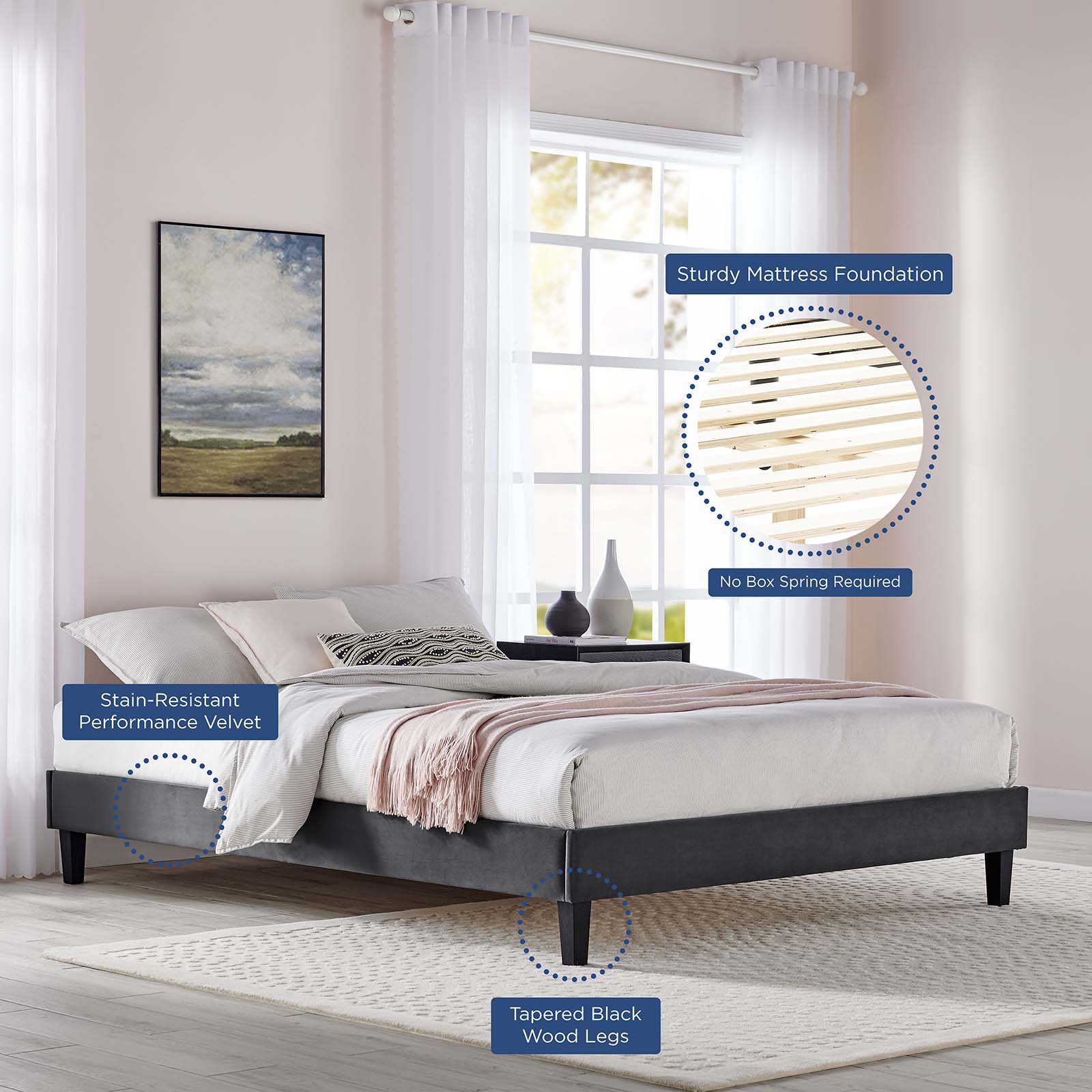 Sasha Button-Tufted Performance Velvet Queen Bed By Modway - MOD-6827 - Image 4