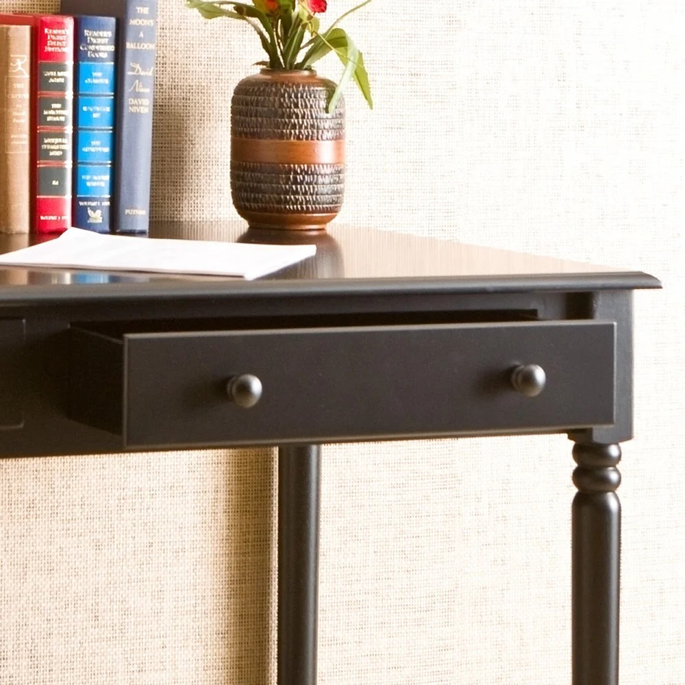 Satin Black Desk with Drawers By Homeroots - Image 2
