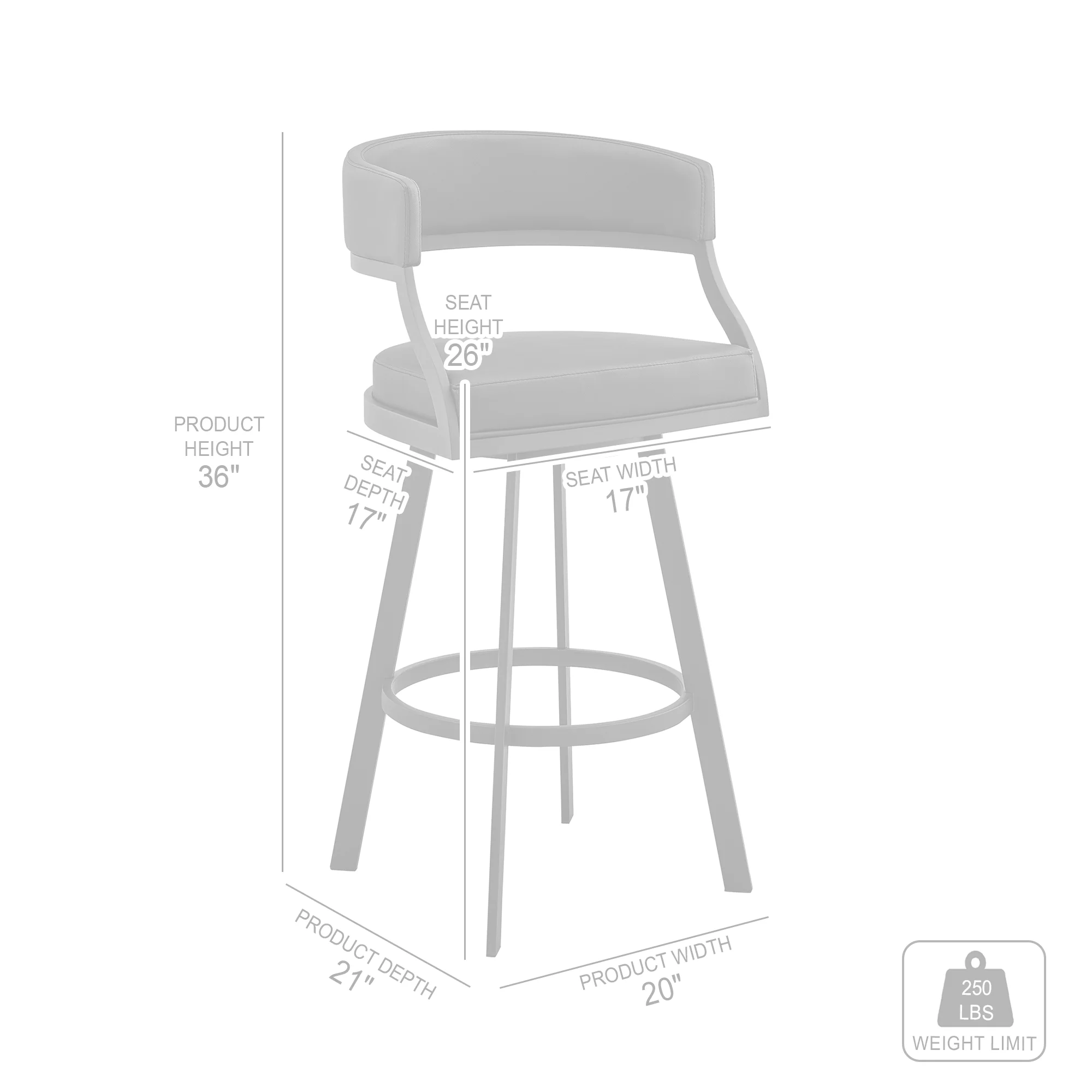 Saturn 26" Counter Height Swivel Black Faux Leather and Metal Bar Stool By Armen Living - Image 9