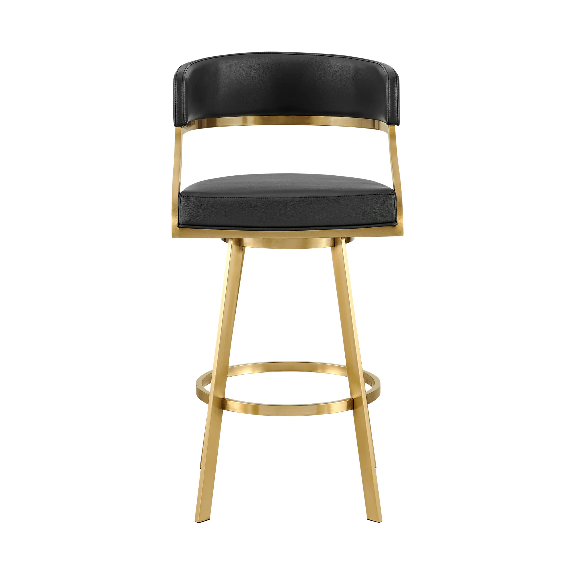 Saturn 26" Swivel Counter Stool with Gold Brushed Stainless Steel and Black Faux Leather By Armen Living - Image 3