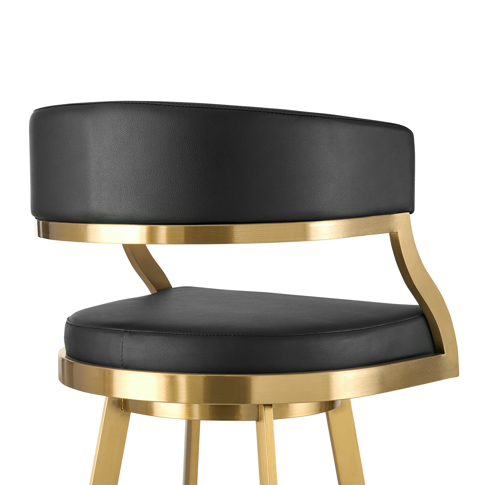 Saturn 26" Swivel Counter Stool with Gold Brushed Stainless Steel and Black Faux Leather By Armen Living - Image 6