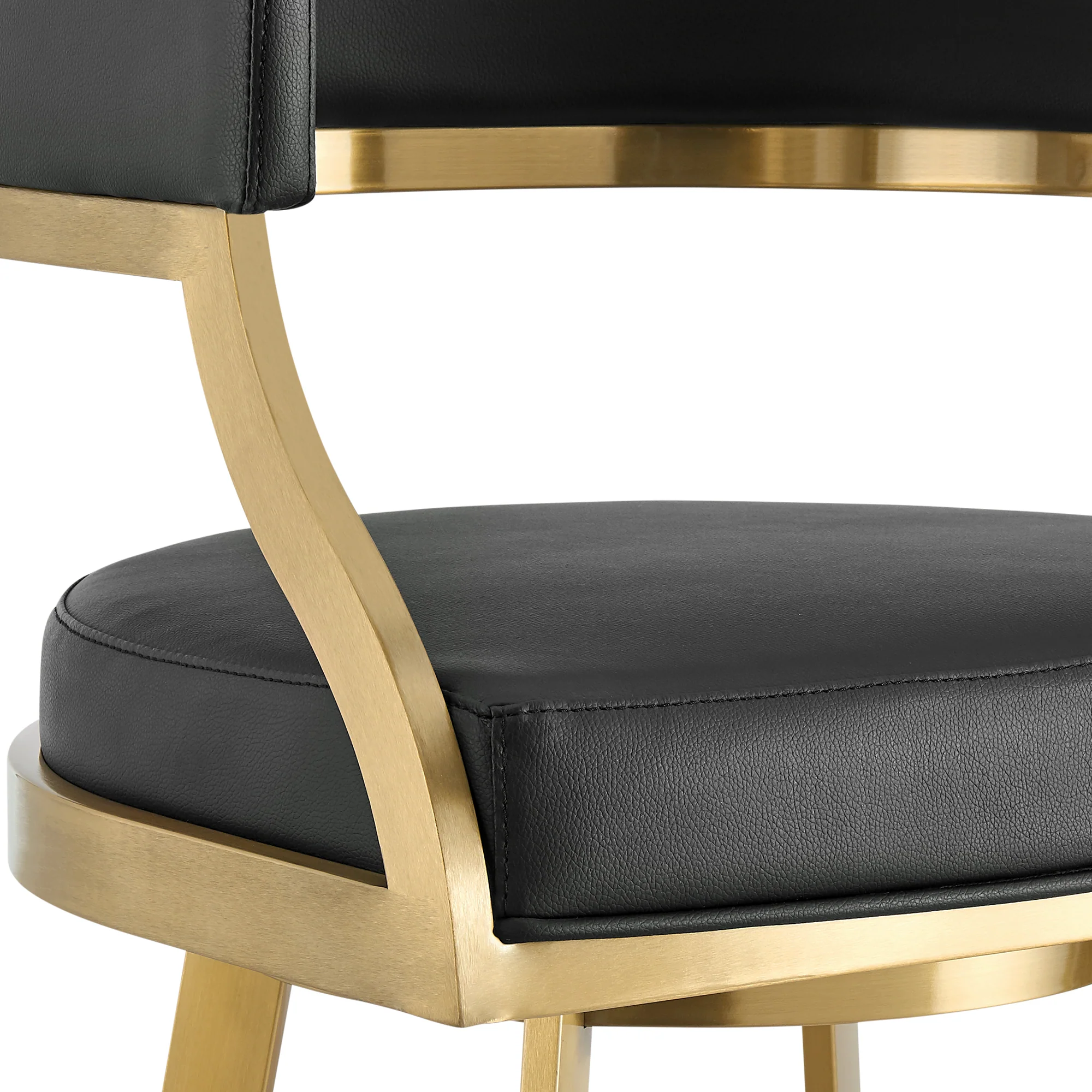 Saturn 26" Swivel Counter Stool with Gold Brushed Stainless Steel and Black Faux Leather By Armen Living - Image 7
