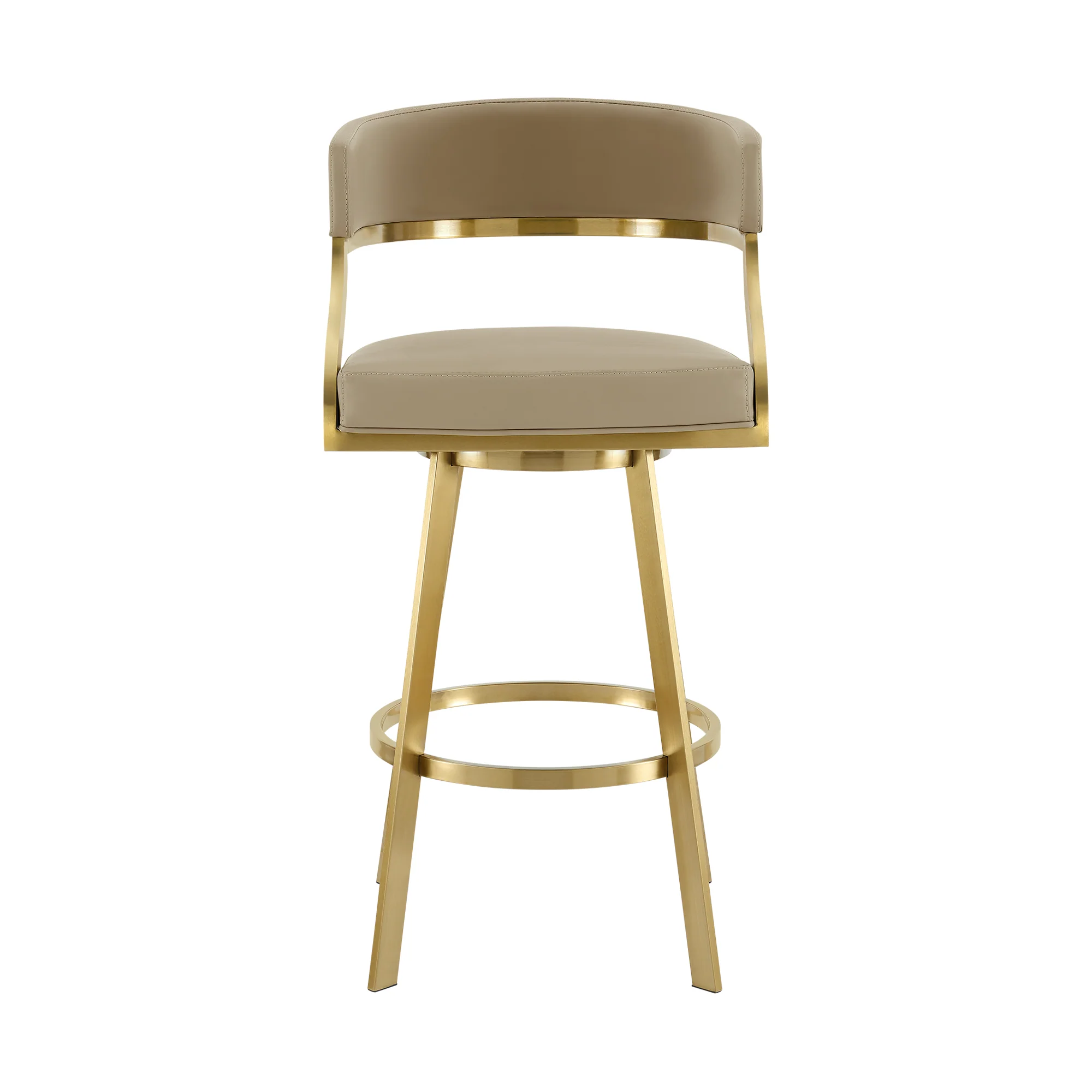 Saturn 26" Swivel Counter Stool with Gold Brushed Stainless Steel and Light Sand Faux Leather By Armen Living - Image 3