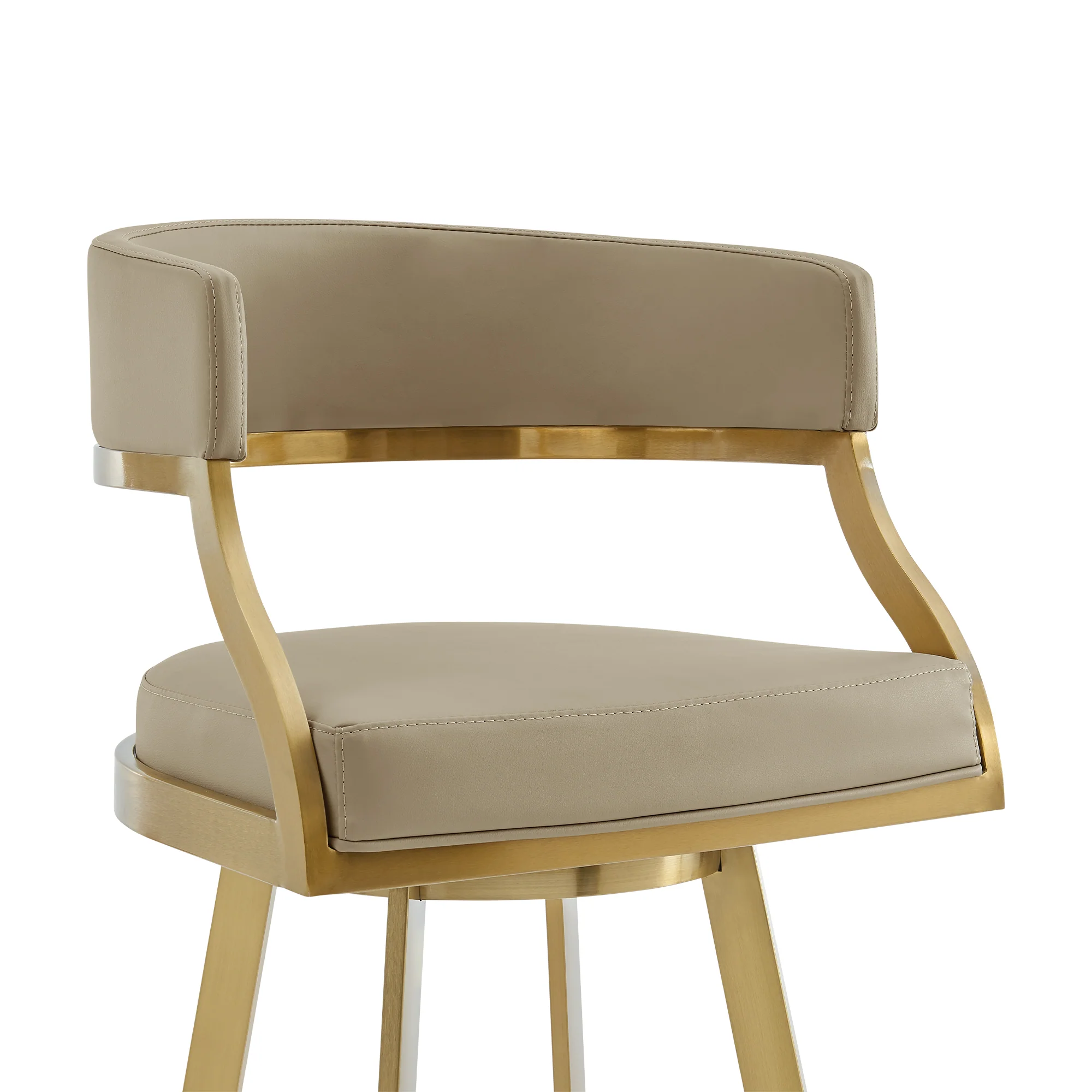 Saturn 26" Swivel Counter Stool with Gold Brushed Stainless Steel and Light Sand Faux Leather By Armen Living - Image 5