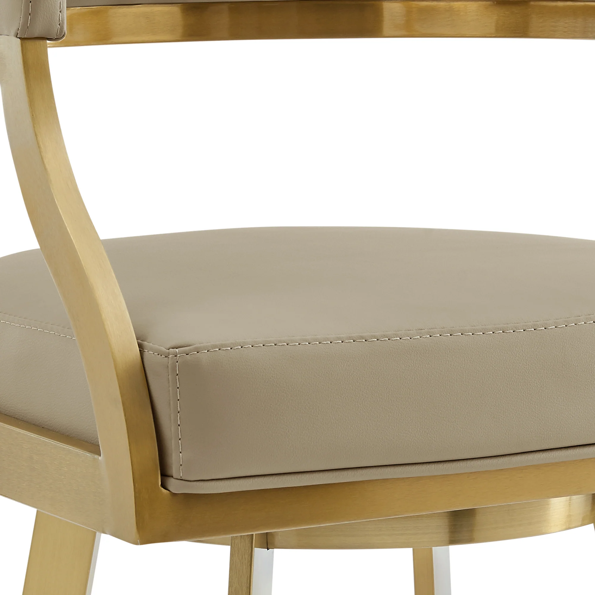Saturn 26" Swivel Counter Stool with Gold Brushed Stainless Steel and Light Sand Faux Leather By Armen Living - Image 7