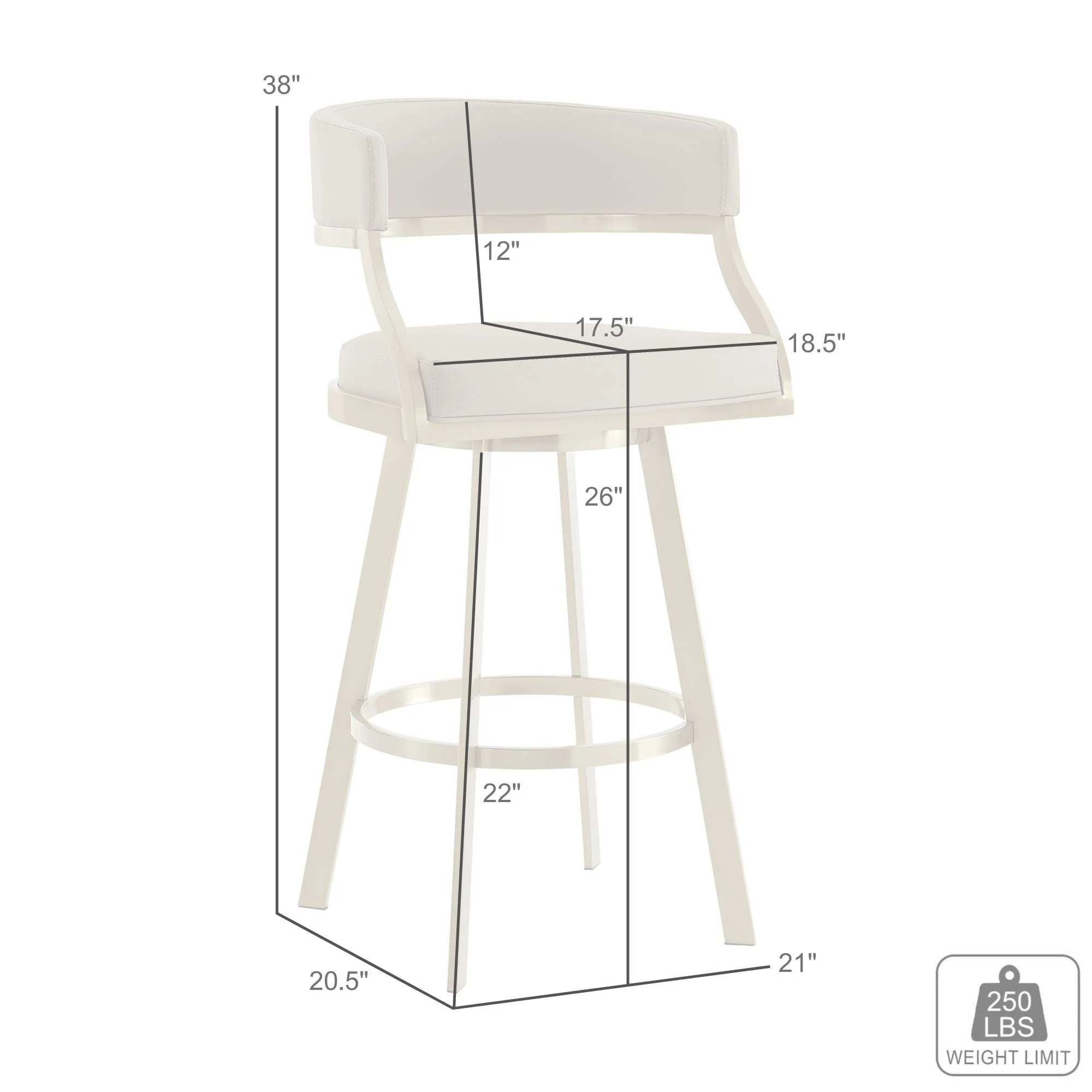 Saturn 26" Swivel Counter Stool with Gold Brushed Stainless Steel and Light Sand Faux Leather By Armen Living - Image 9