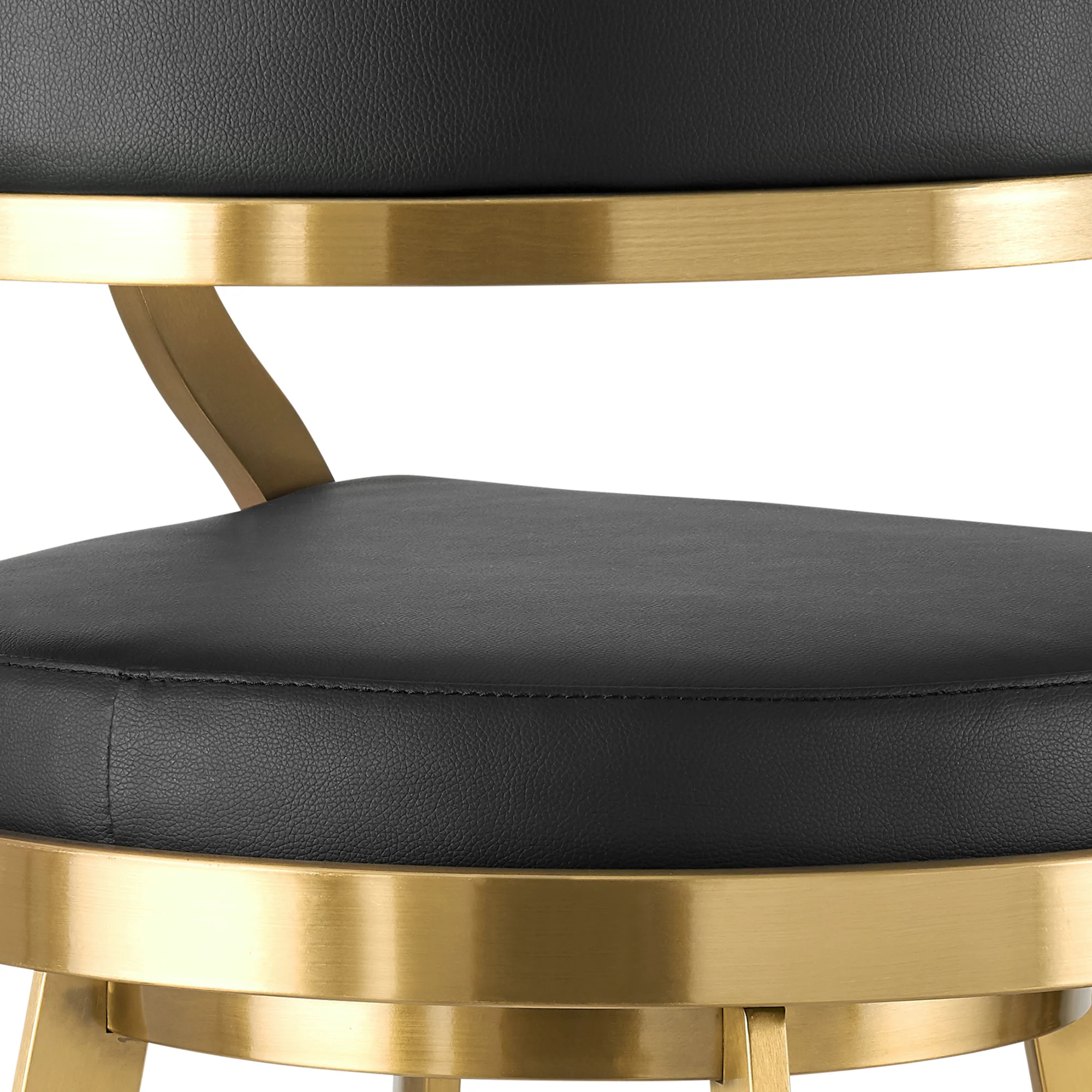 Saturn 30" Swivel Bar Stool with Gold Brushed Stainless Steel and Black Faux Leather By Armen Living - Image 10