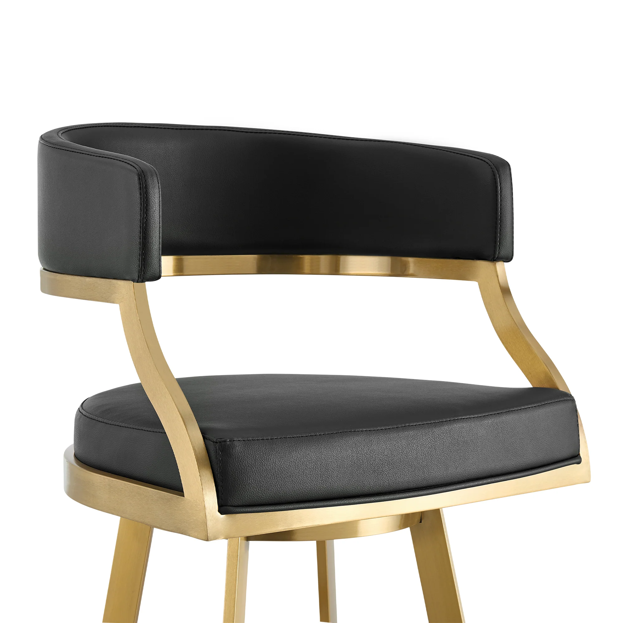 Saturn 30" Swivel Bar Stool with Gold Brushed Stainless Steel and Black Faux Leather By Armen Living - Image 5