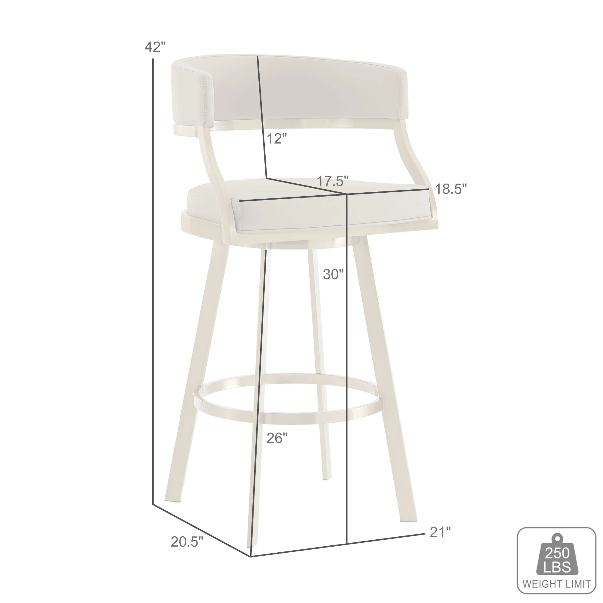 Saturn 30" Swivel Bar Stool with Gold Brushed Stainless Steel and Black Faux Leather By Armen Living - Image 9