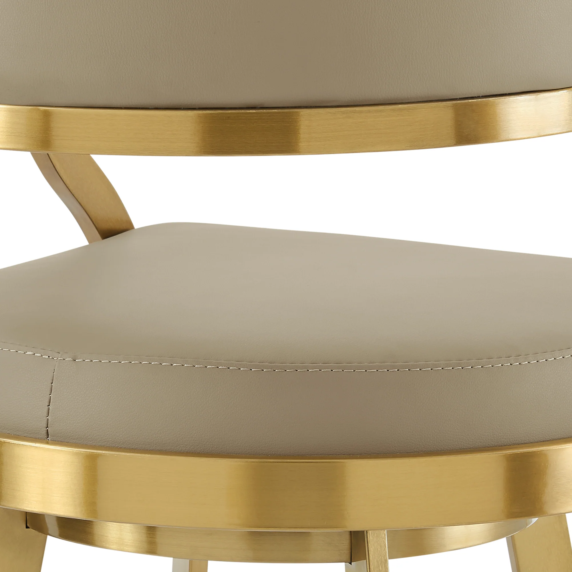 Saturn 30" Swivel Bar Stool with Gold Brushed Stainless Steel and Light Sand Faux Leather By Armen Living - Image 10