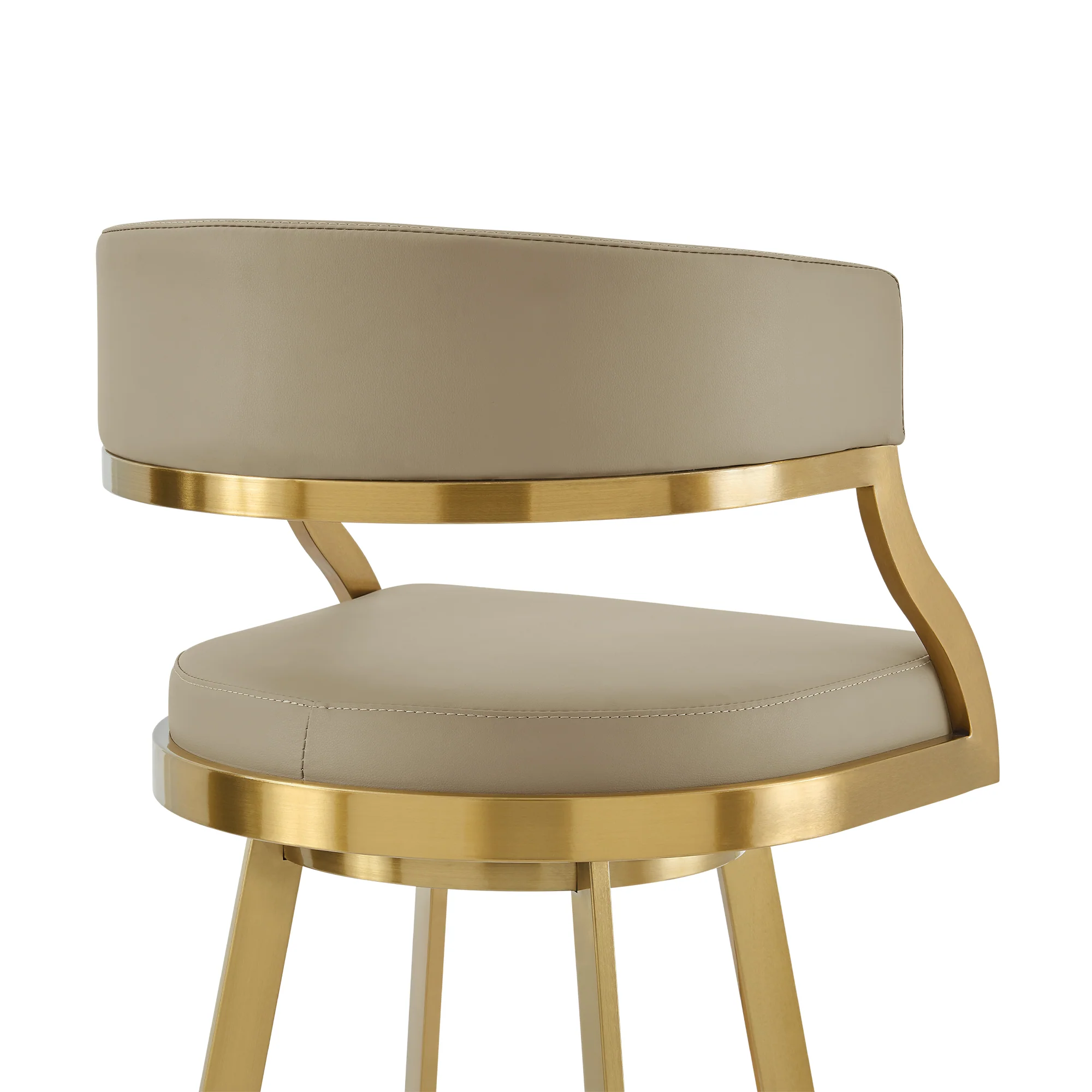 Saturn 30" Swivel Bar Stool with Gold Brushed Stainless Steel and Light Sand Faux Leather By Armen Living - Image 6