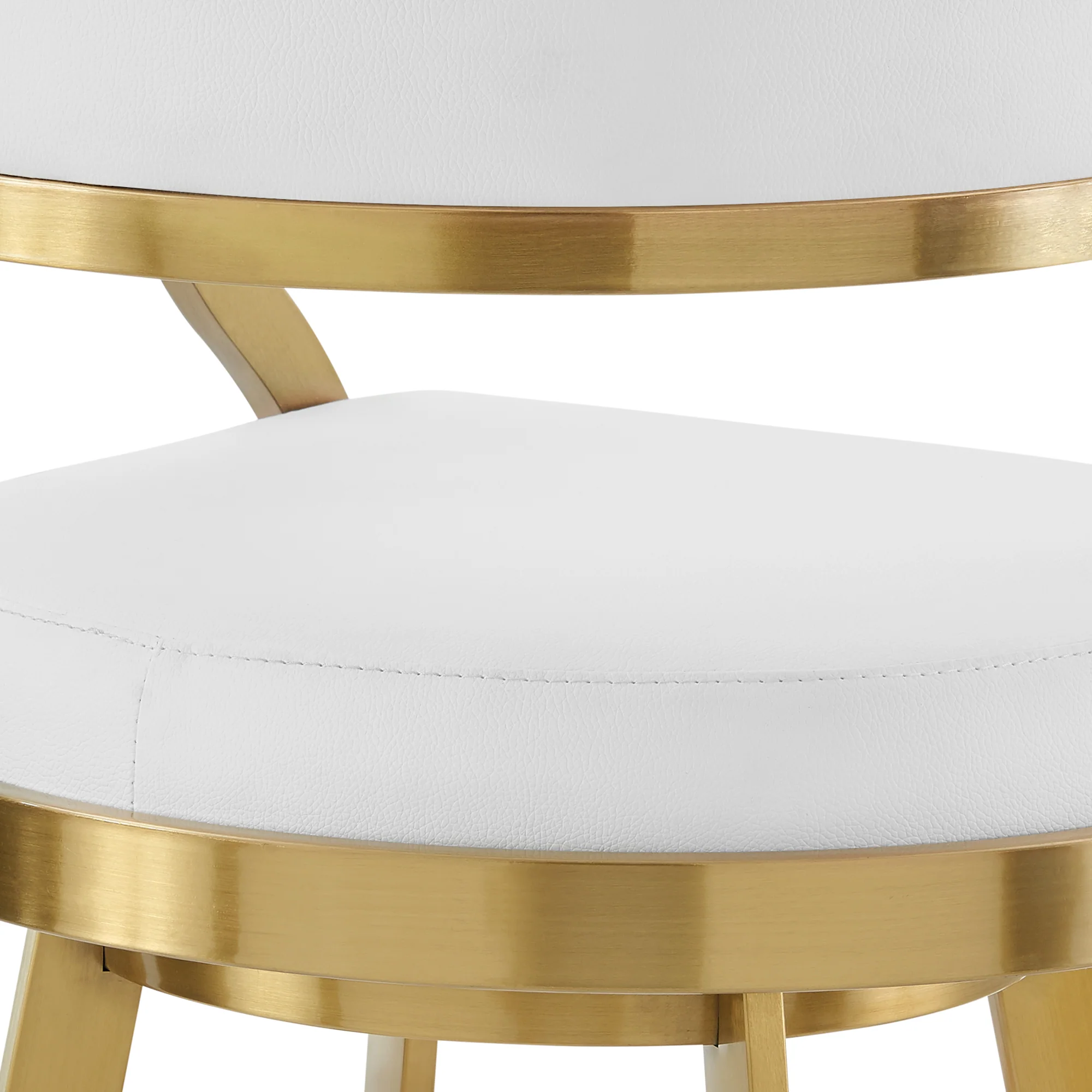 Saturn 30" Swivel Bar Stool with Gold Brushed Stainless Steel and White Faux Leather By Armen Living - Image 10