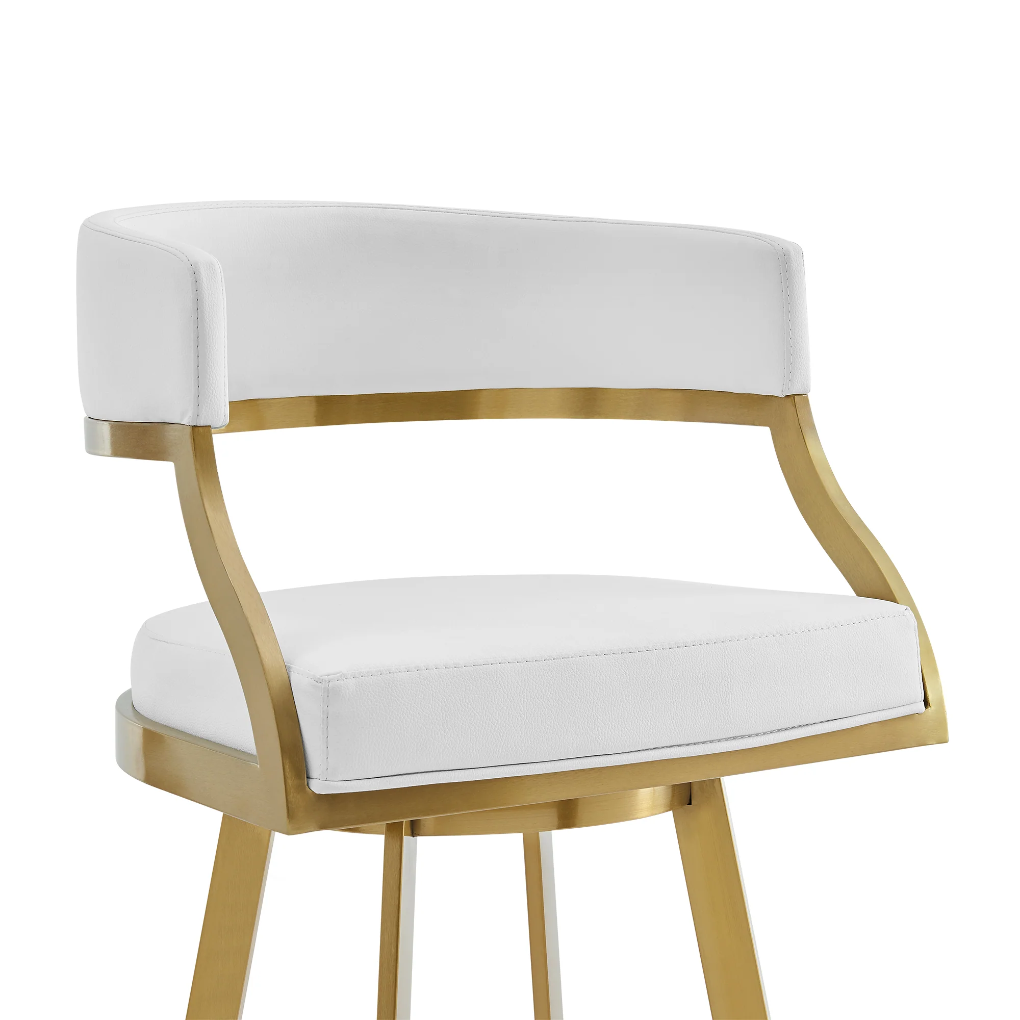 Saturn 30" Swivel Bar Stool with Gold Brushed Stainless Steel and White Faux Leather By Armen Living - Image 5