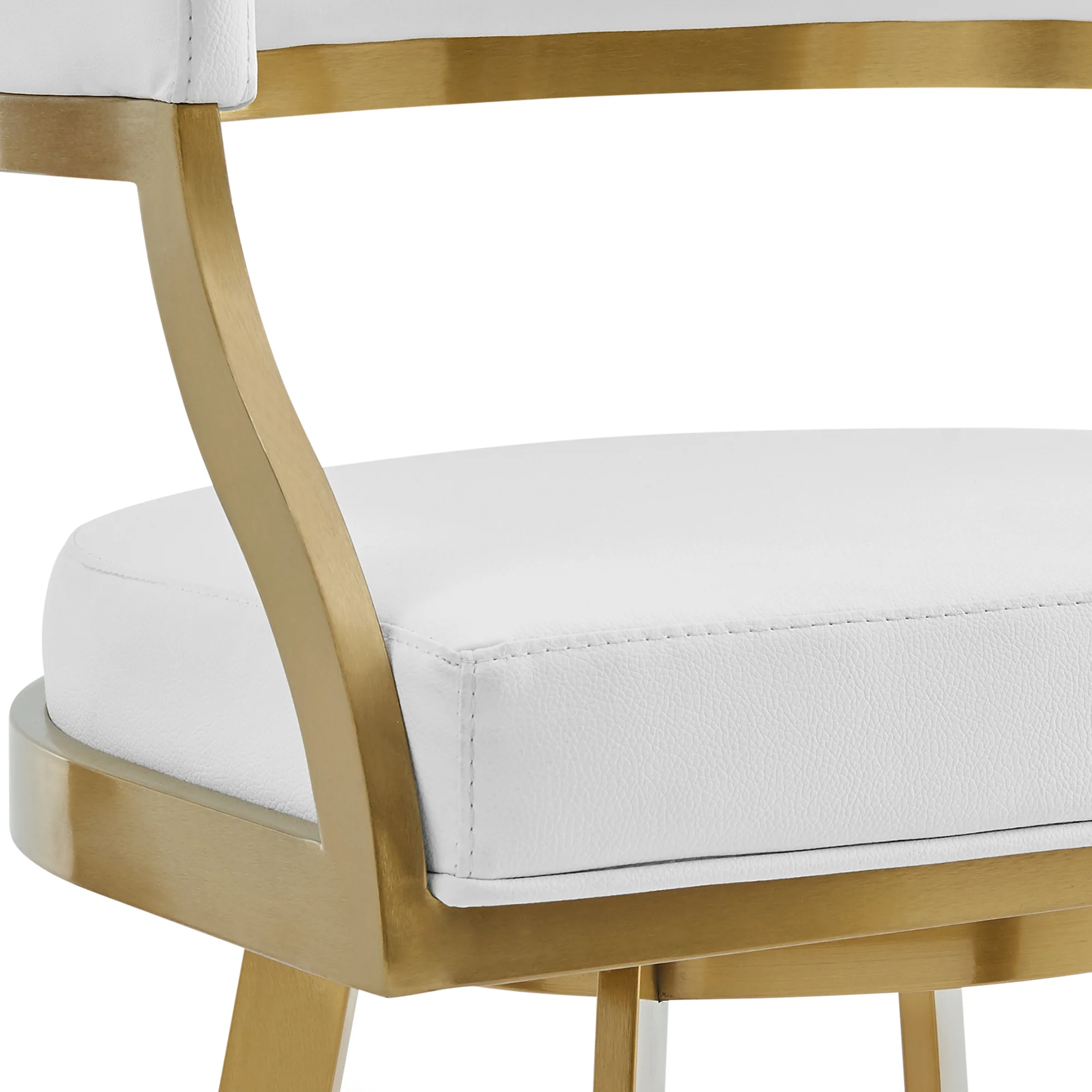 Saturn 30" Swivel Bar Stool with Gold Brushed Stainless Steel and White Faux Leather By Armen Living - Image 7