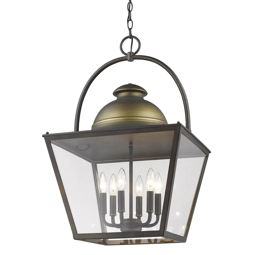 Savannah 6-Light Oil-Rubbed Bronze Foyer Pendant With Raw Brass Accents And Clear Glass Panes By Homeroots - Image 2