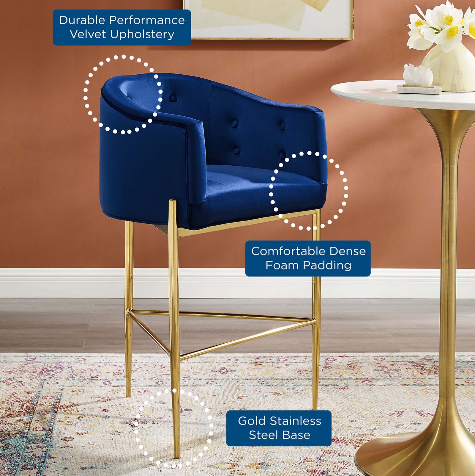 Savour Tufted Performance Velvet Bar Stool By Modway - EEI-3911 - Image 24