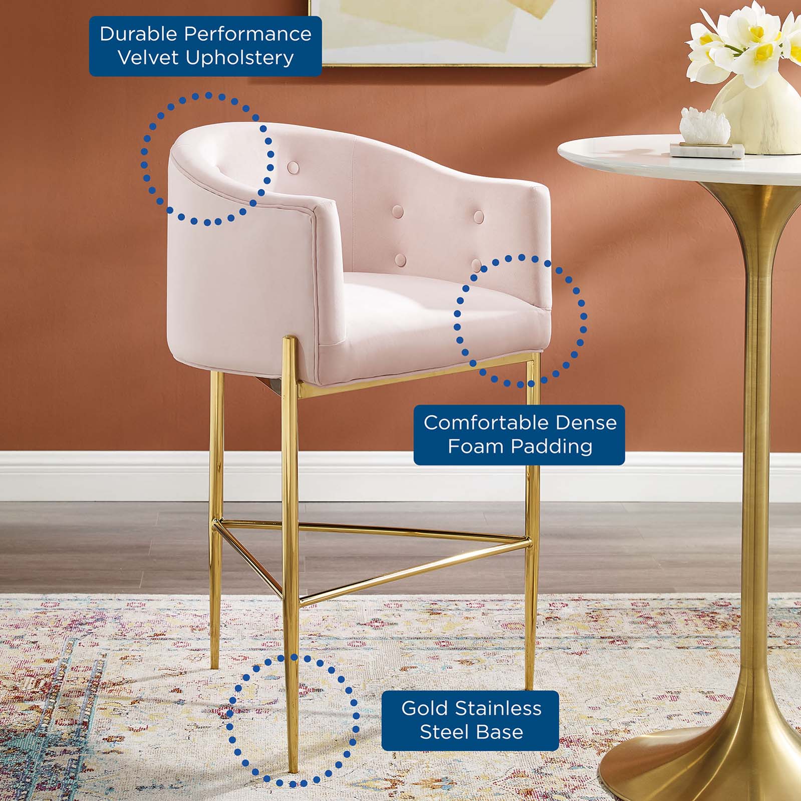 Savour Tufted Performance Velvet Bar Stool By Modway - EEI-3911 - Image 32
