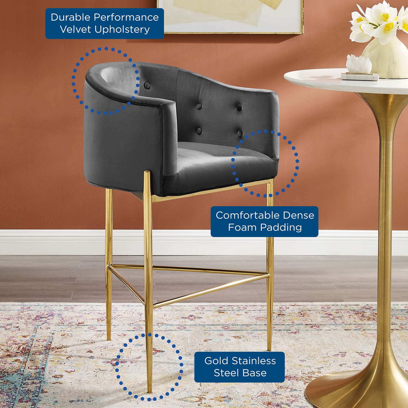 Savour Tufted Performance Velvet Bar Stool By Modway - EEI-3911 - Image 8