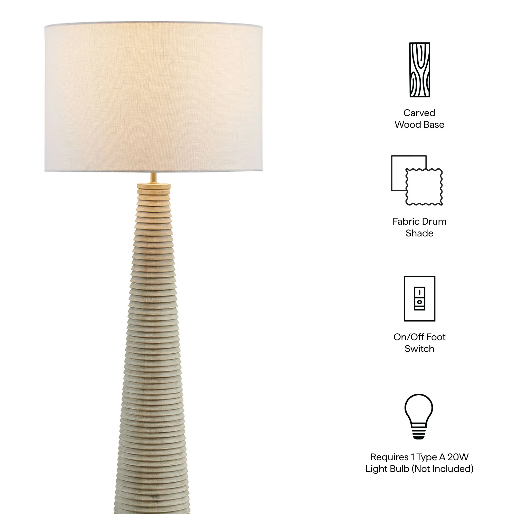 Saylor Carved Ribbed Wood Floor Lamp With Drum Shade by Modway - Image 10
