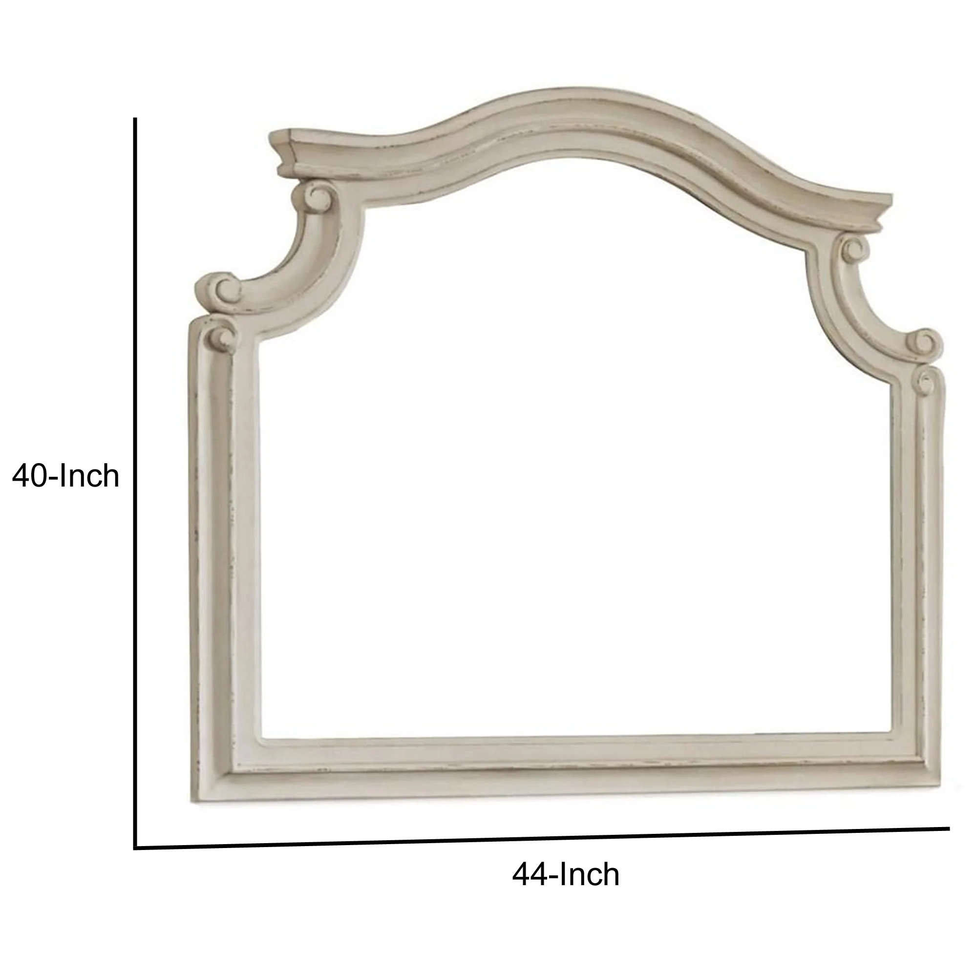 Scalloped Top Wood Encased Mirror with Molded Details, Antique White By Benzara - Image 2