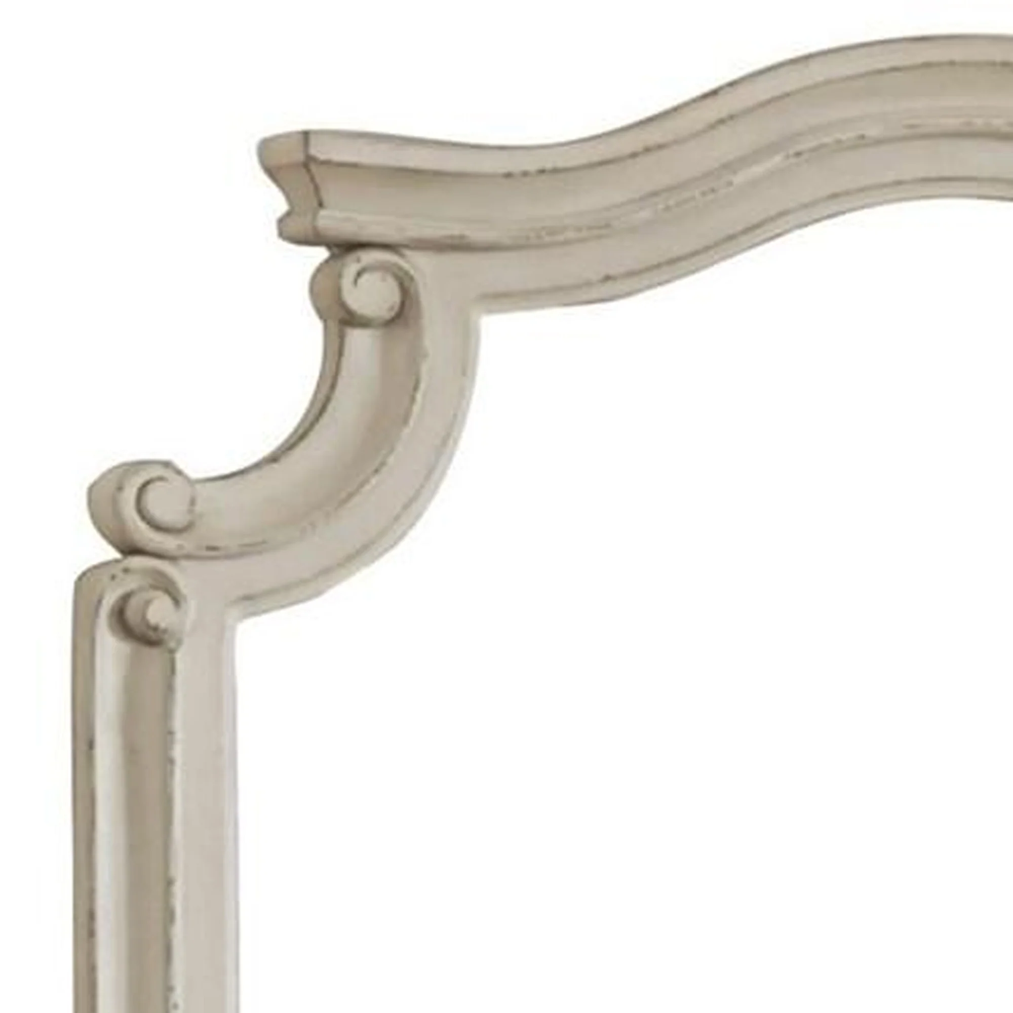 Scalloped Top Wood Encased Mirror with Molded Details, Antique White By Benzara - Image 4