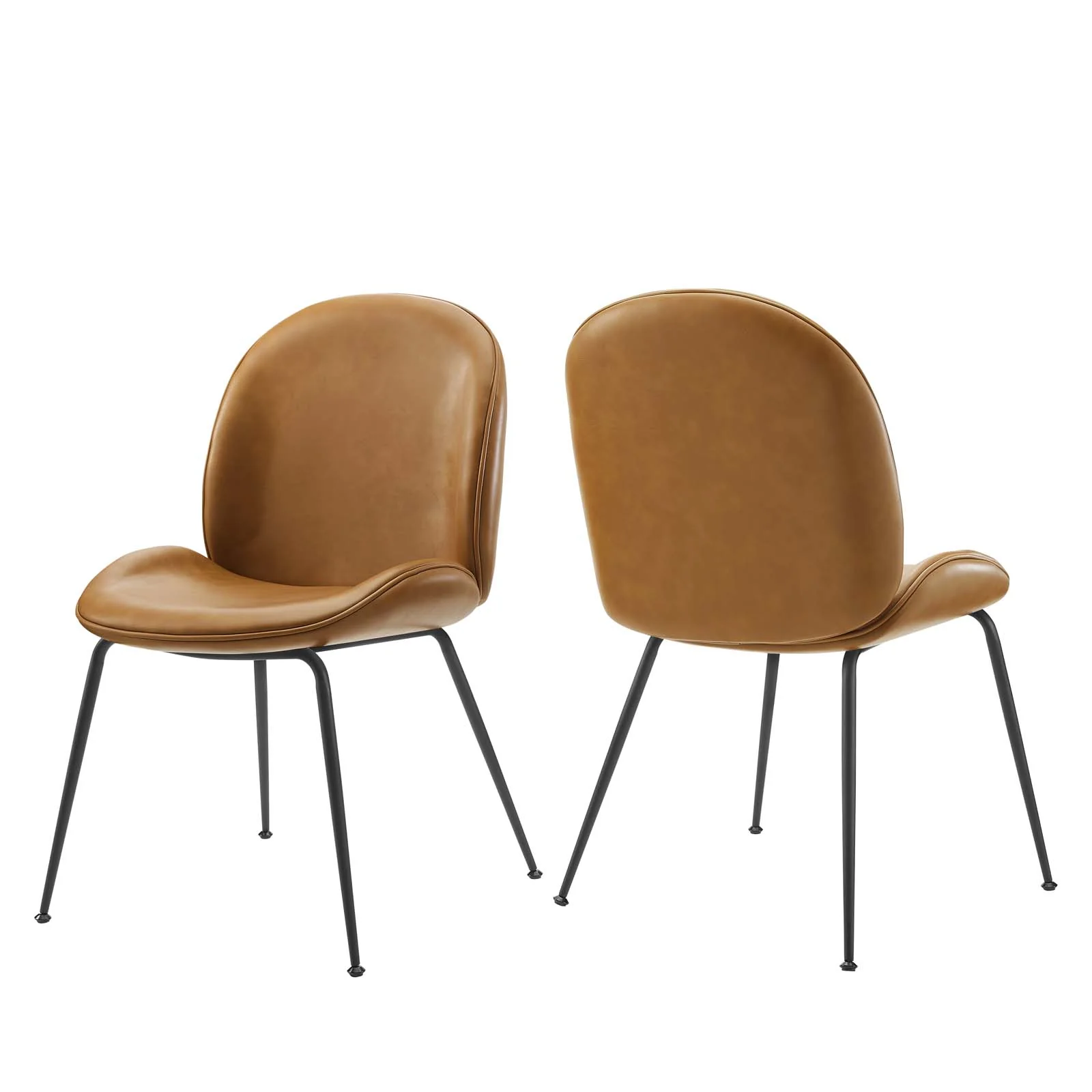 Scoop Black Powder Coated Steel Leg Vegan Leather Dining Chairs - Set of 2 By Modway - EEI-4636 - Image 2