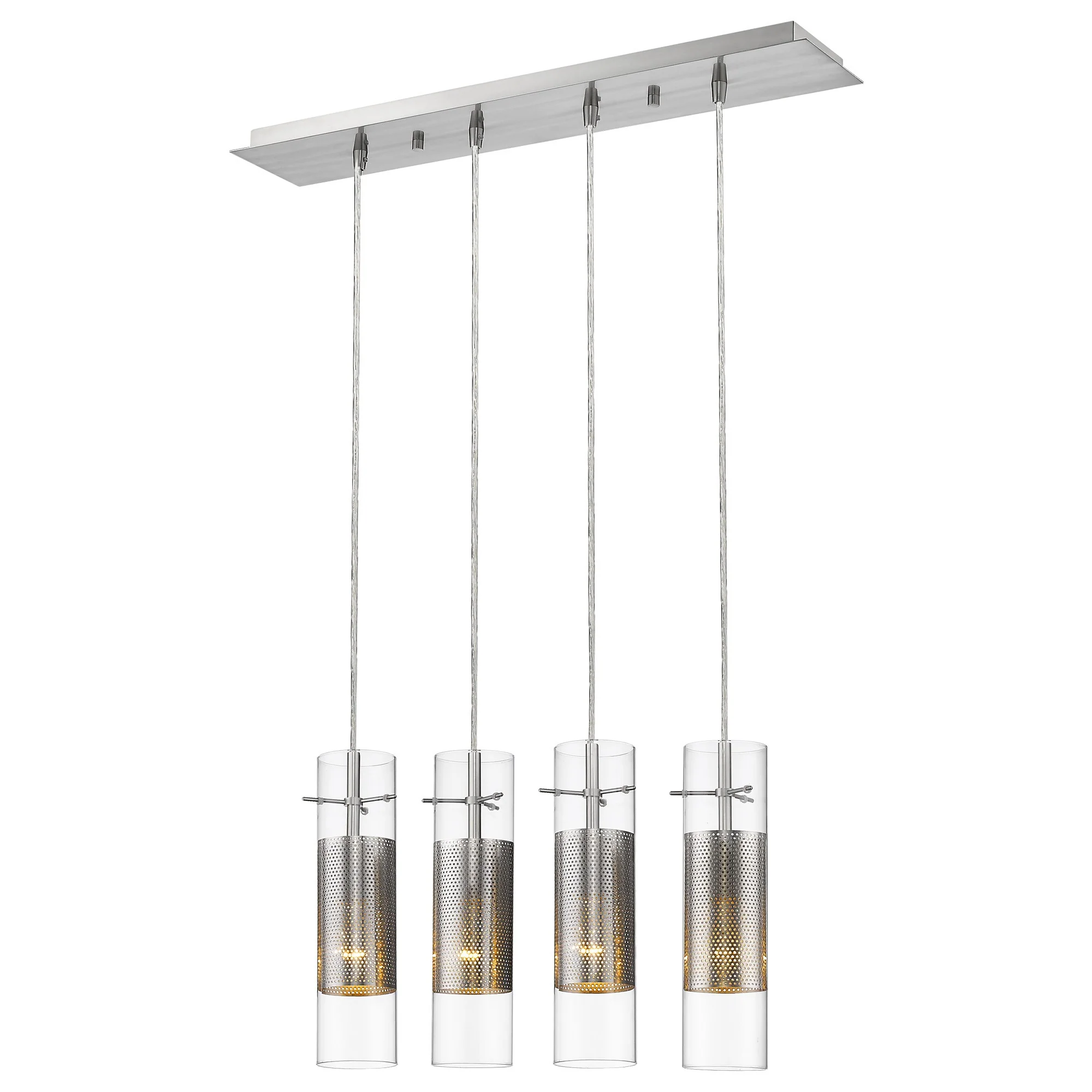 Scope 4-Light Brushed Nickel Pendant Double Glass and Mesh Shades By Homeroots - Image 2