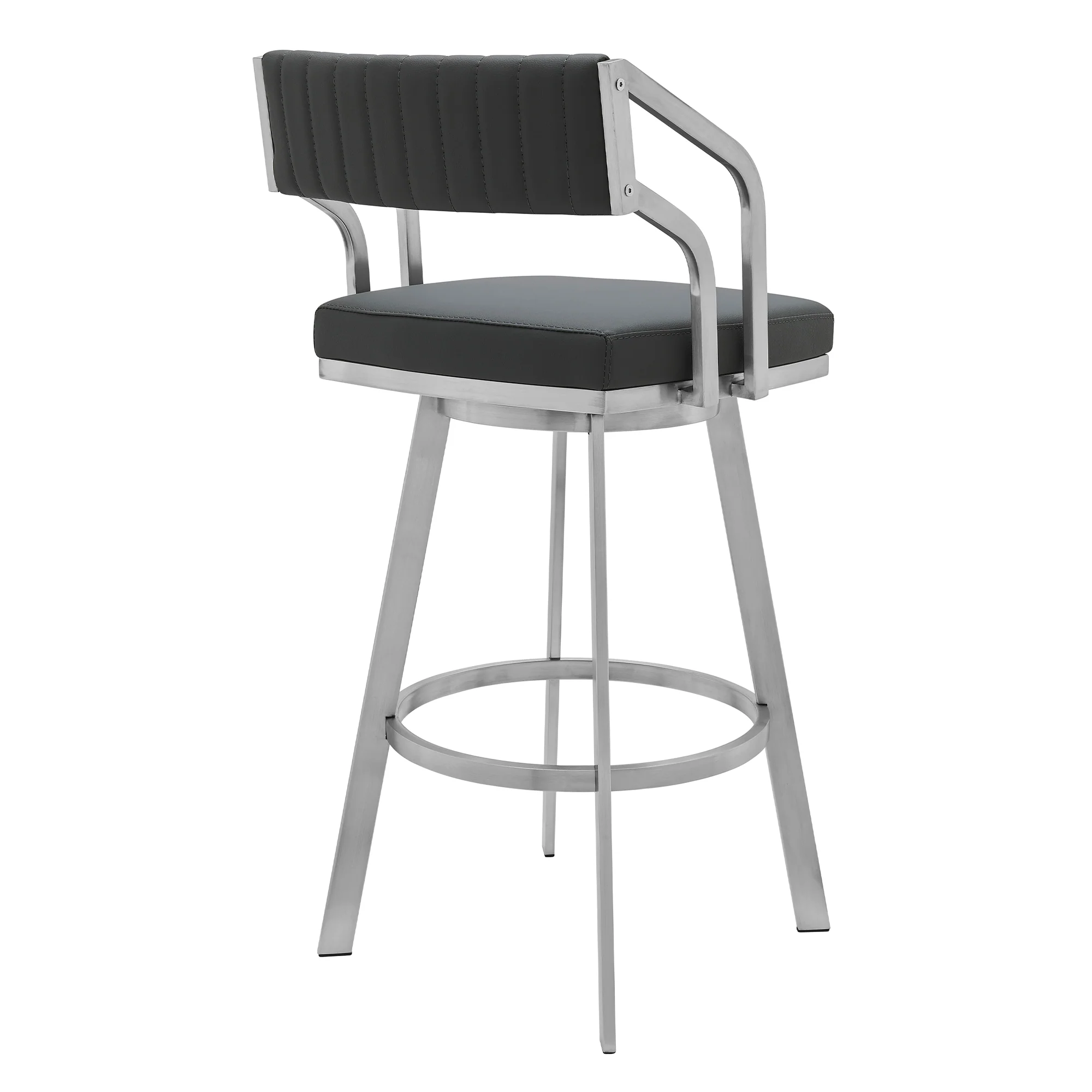 Scranton 26" Swivel Modern Brushed Stainless Steel and Slate Grey Faux Leather Barstool By Armen Living - Image 4