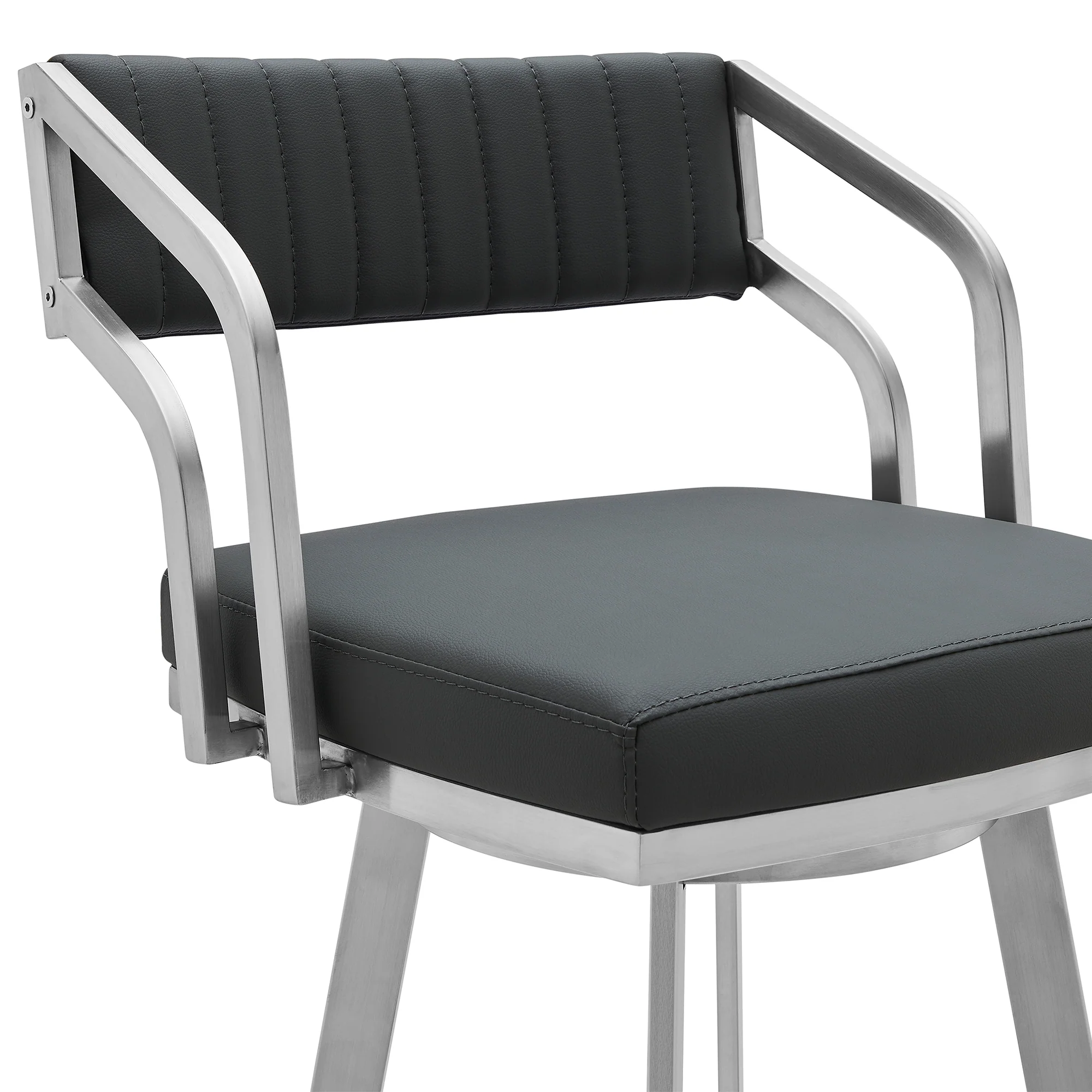 Scranton 26" Swivel Modern Brushed Stainless Steel and Slate Grey Faux Leather Barstool By Armen Living - Image 5
