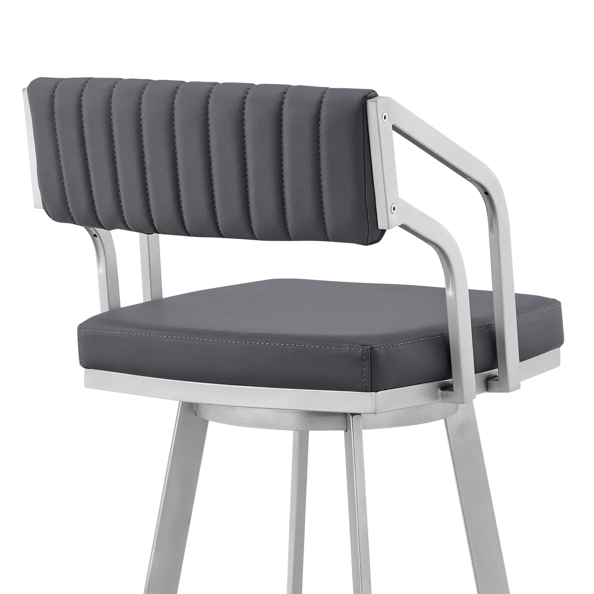 Scranton 26" Swivel Slate Grey Faux Leather and Silver Metal Bar Stool By Armen Living - Image 10