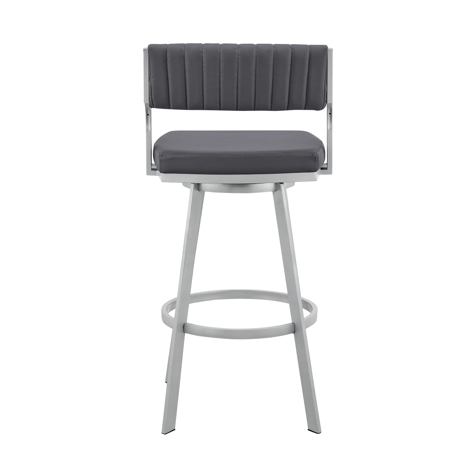 Scranton 26" Swivel Slate Grey Faux Leather and Silver Metal Bar Stool By Armen Living - Image 6