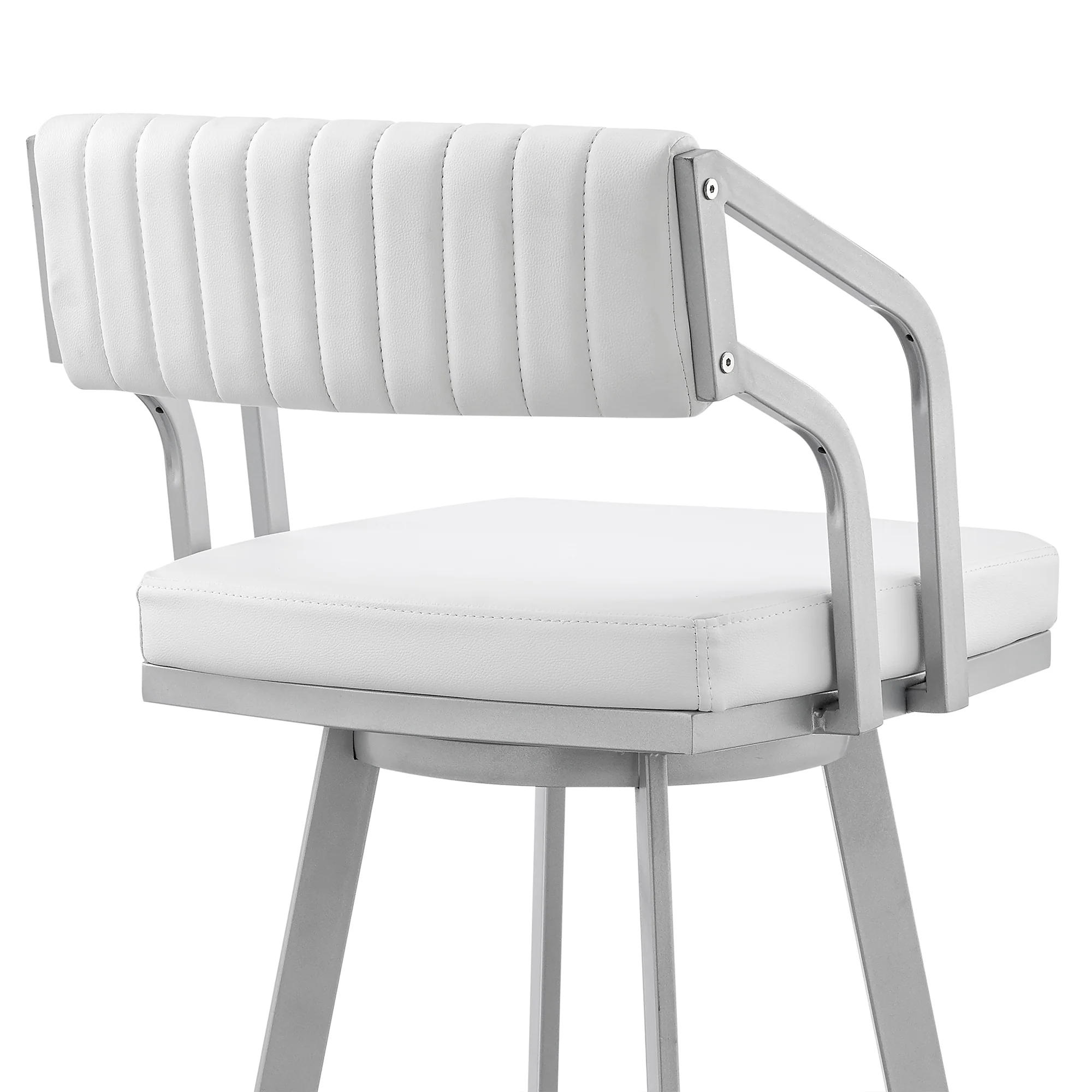 Scranton 26" Swivel White Faux Leather and Silver Metal Bar Stool By Armen Living - Image 10