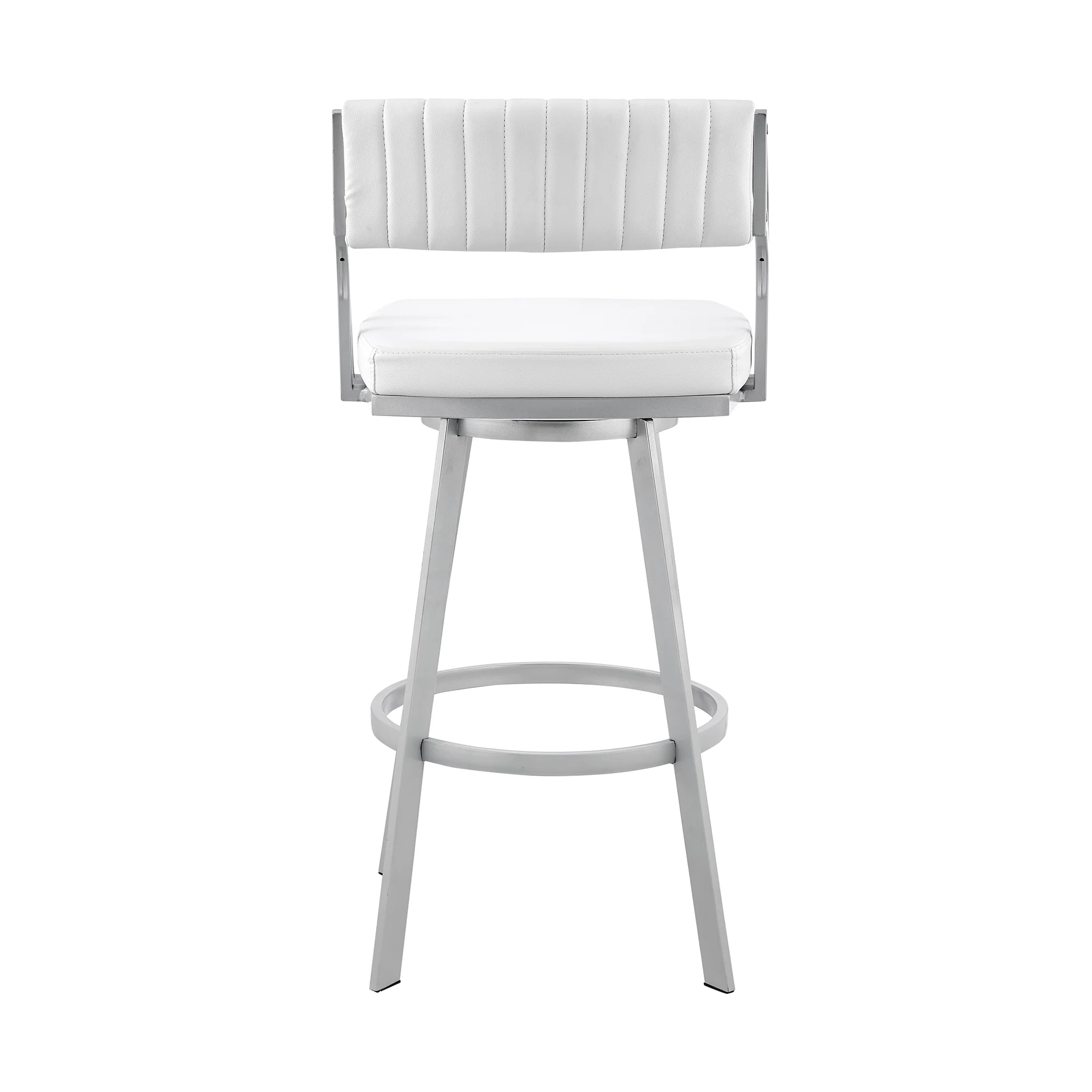 Scranton 26" Swivel White Faux Leather and Silver Metal Bar Stool By Armen Living - Image 6