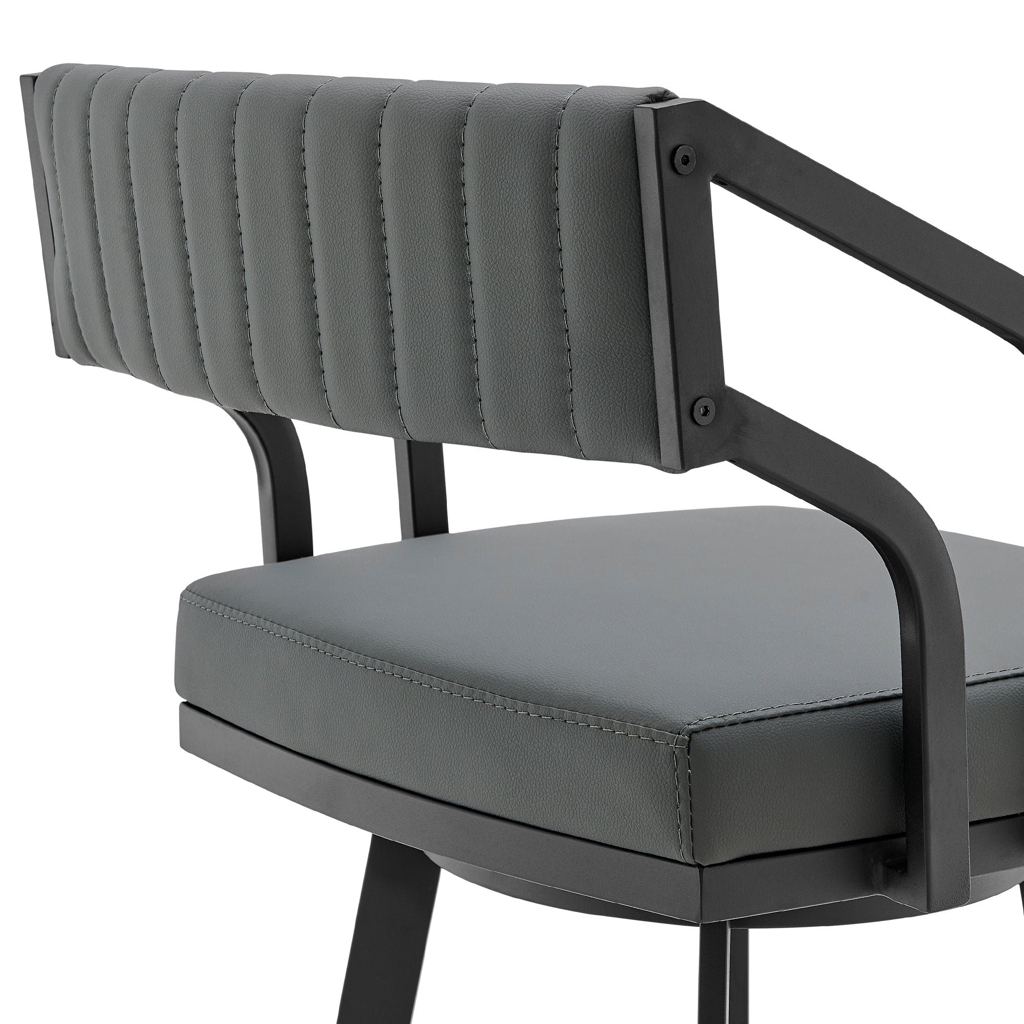 Scranton 30" Swivel Modern Black Metal and Slate Grey Faux Leather Barstool By Armen Living - Image 6