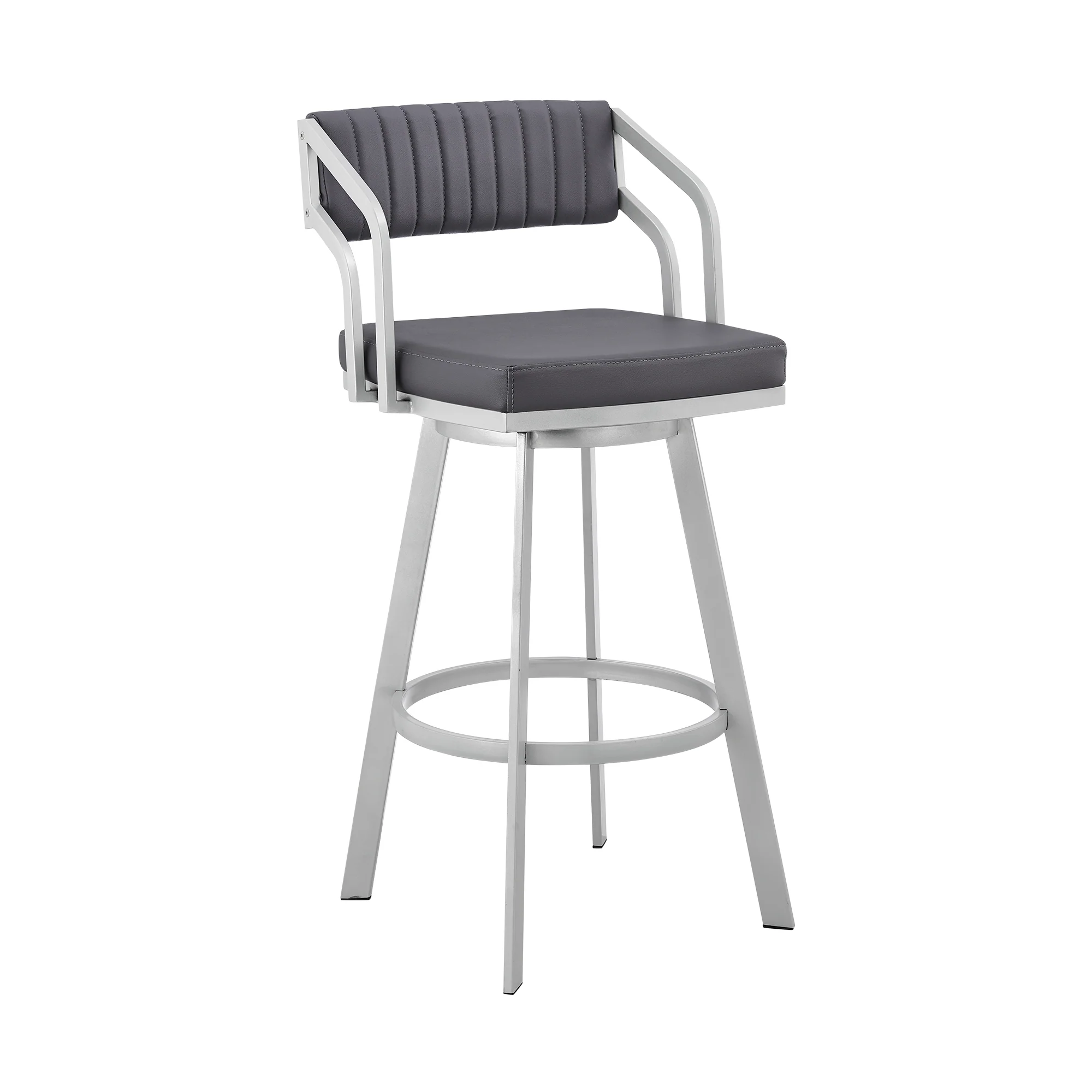 Scranton 30" Swivel Slate Grey Faux Leather and Silver Metal Bar Stool By Armen Living - Image 2