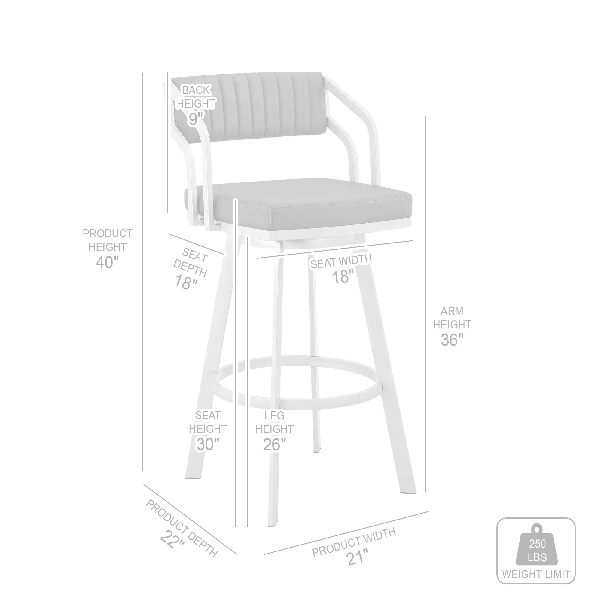 Scranton 30" Swivel Slate Grey Faux Leather and Silver Metal Bar Stool By Armen Living - Image 9