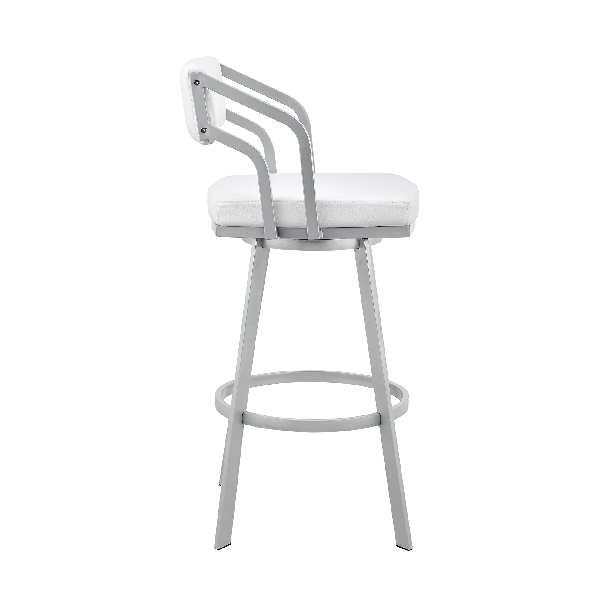Scranton 30" Swivel White Faux Leather and Silver Metal Bar Stool By Armen Living - Image 4