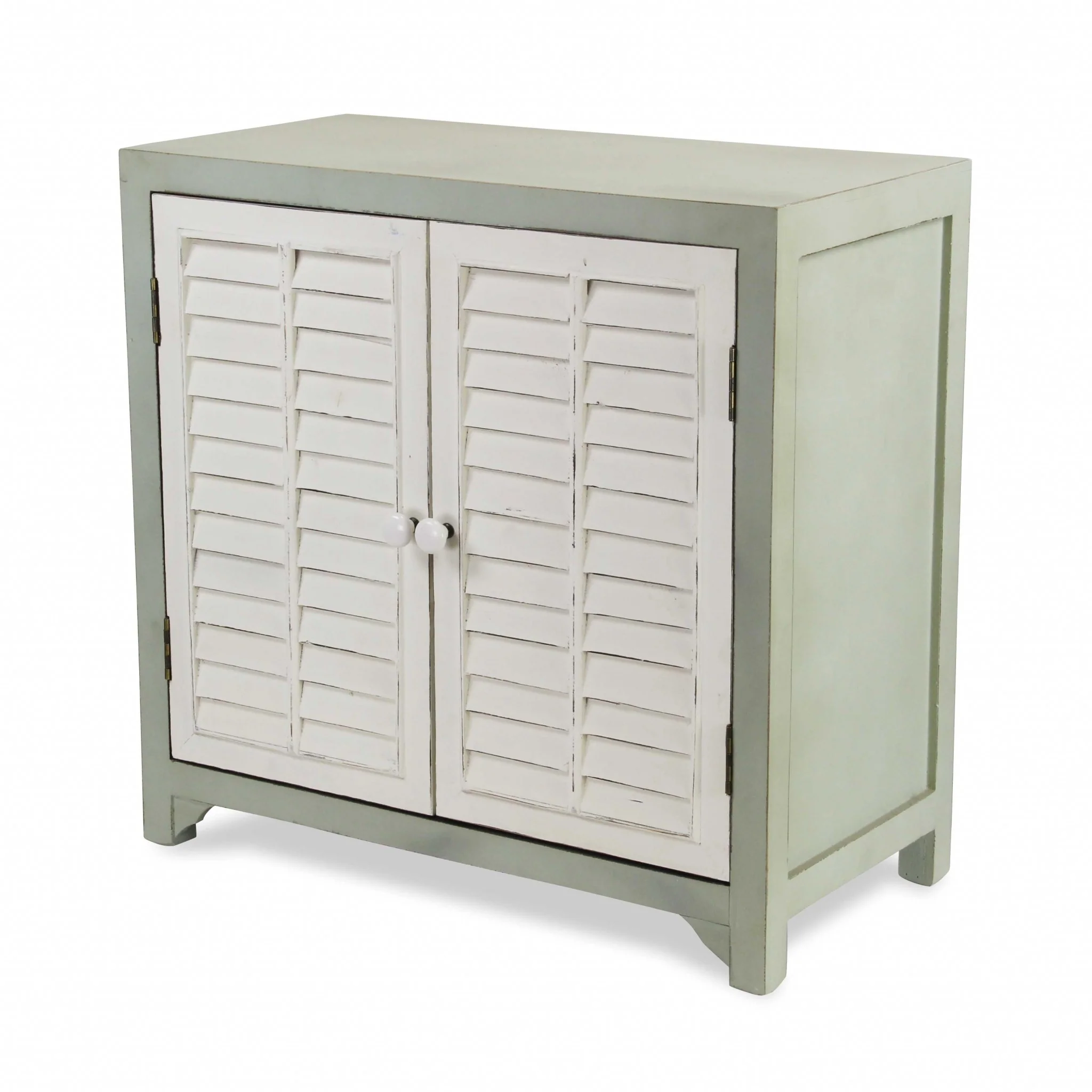 Sea Salt Blue And White Shutter Accent Cabinet By Homeroots - Image 2