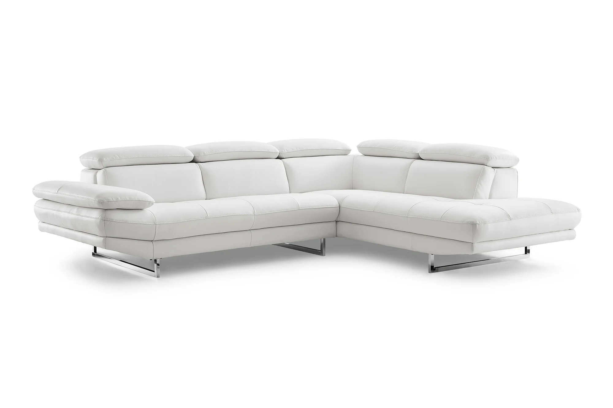 Sectional Chaise On Right When Facing White Top Grain Italian Leather Adjustable Headrest Couch By Homeroots - Image 2