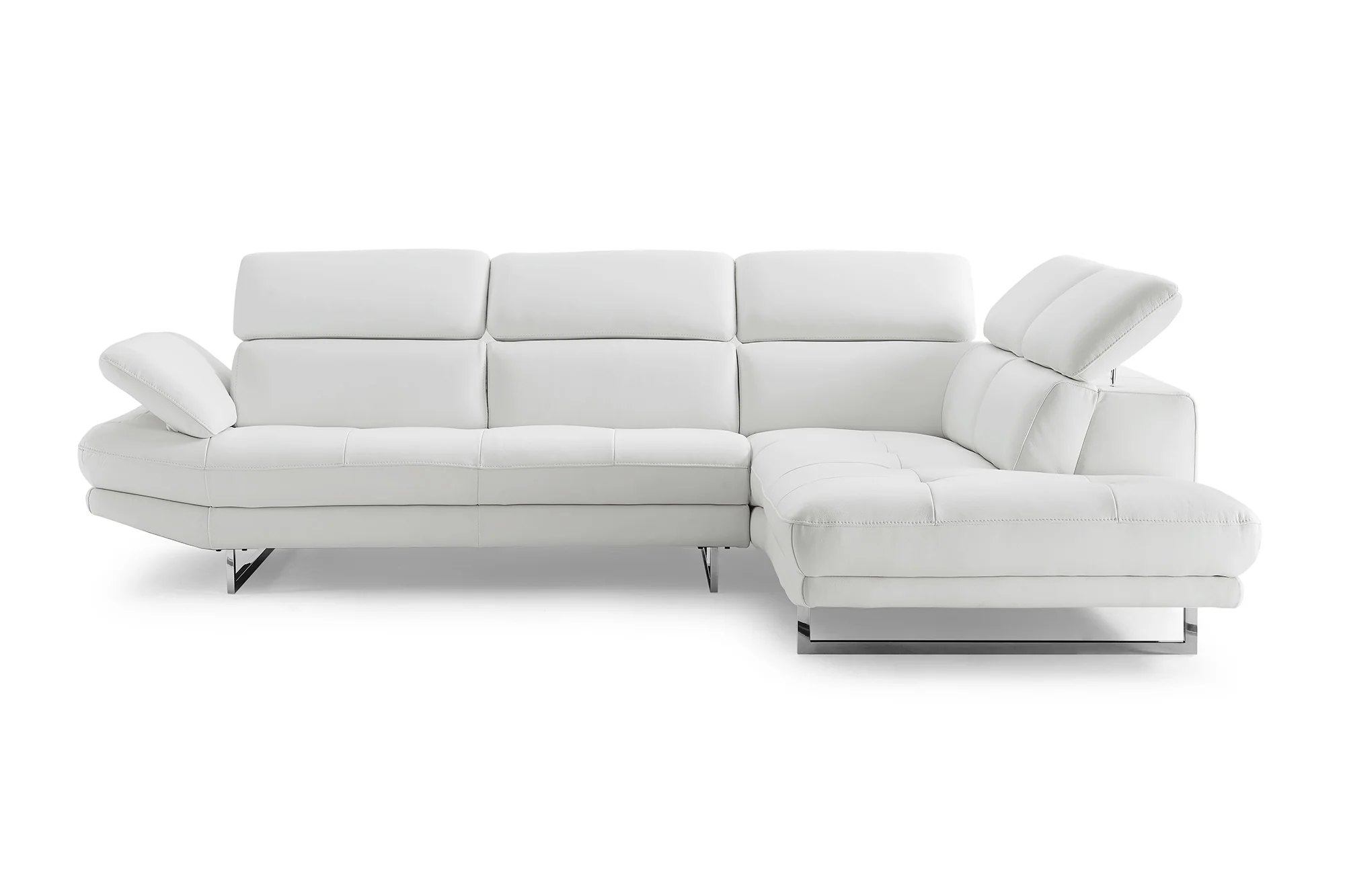 Sectional Chaise On Right When Facing White Top Grain Italian Leather Adjustable Headrest Couch By Homeroots - Image 4