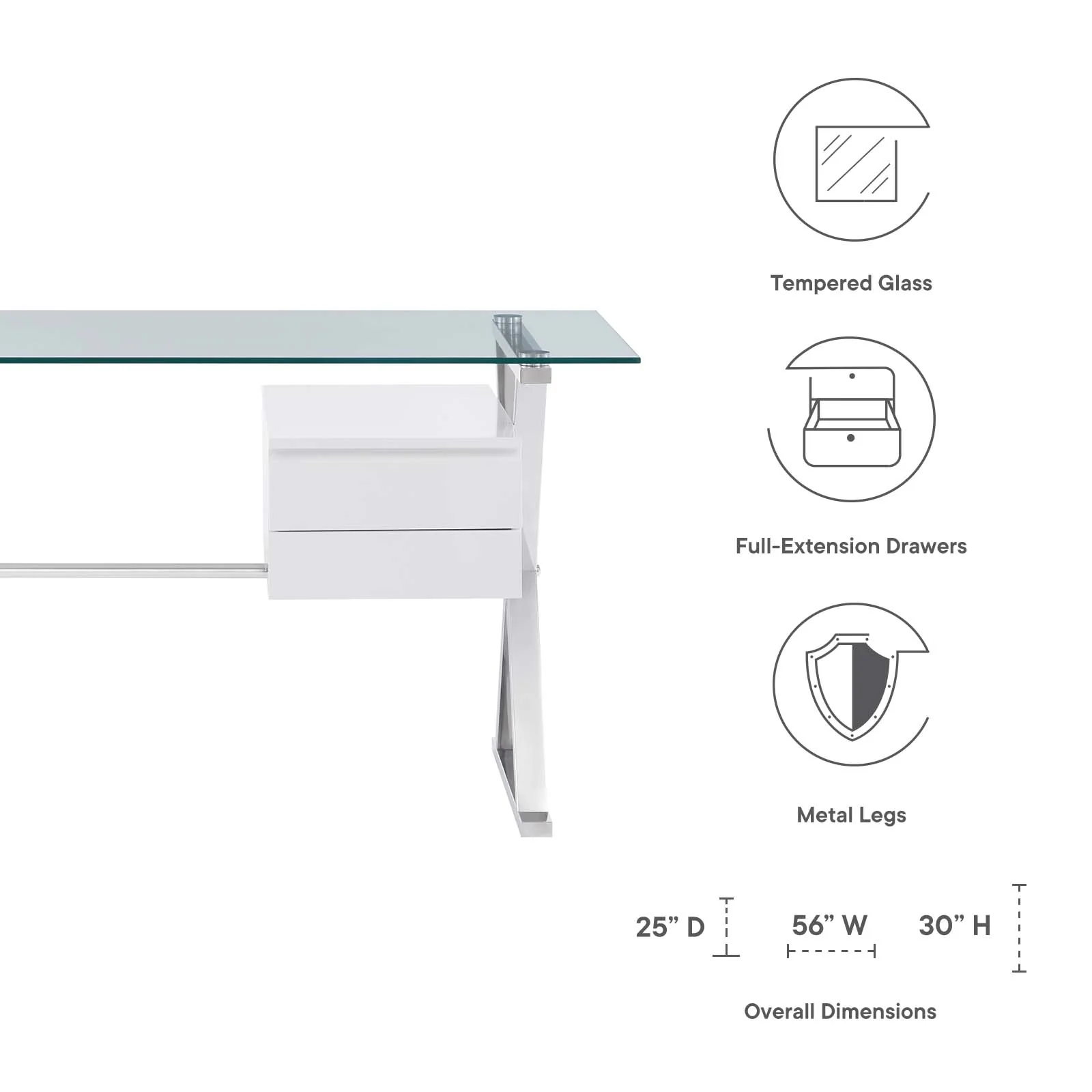 Sector 56" Glass Top Glass Office Desk By Modway - EEI-6225 - Image 7