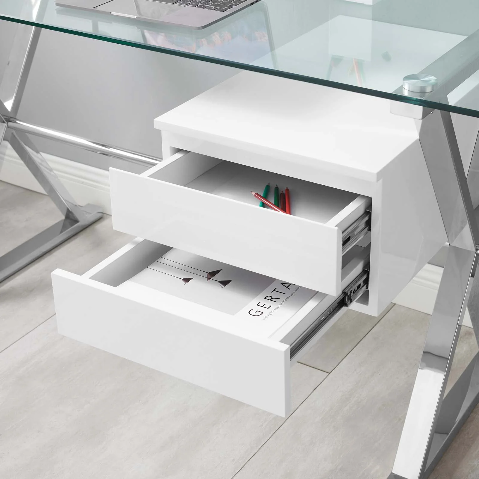 Sector 56" Glass Top Glass Office Desk By Modway - EEI-6225 - Image 8