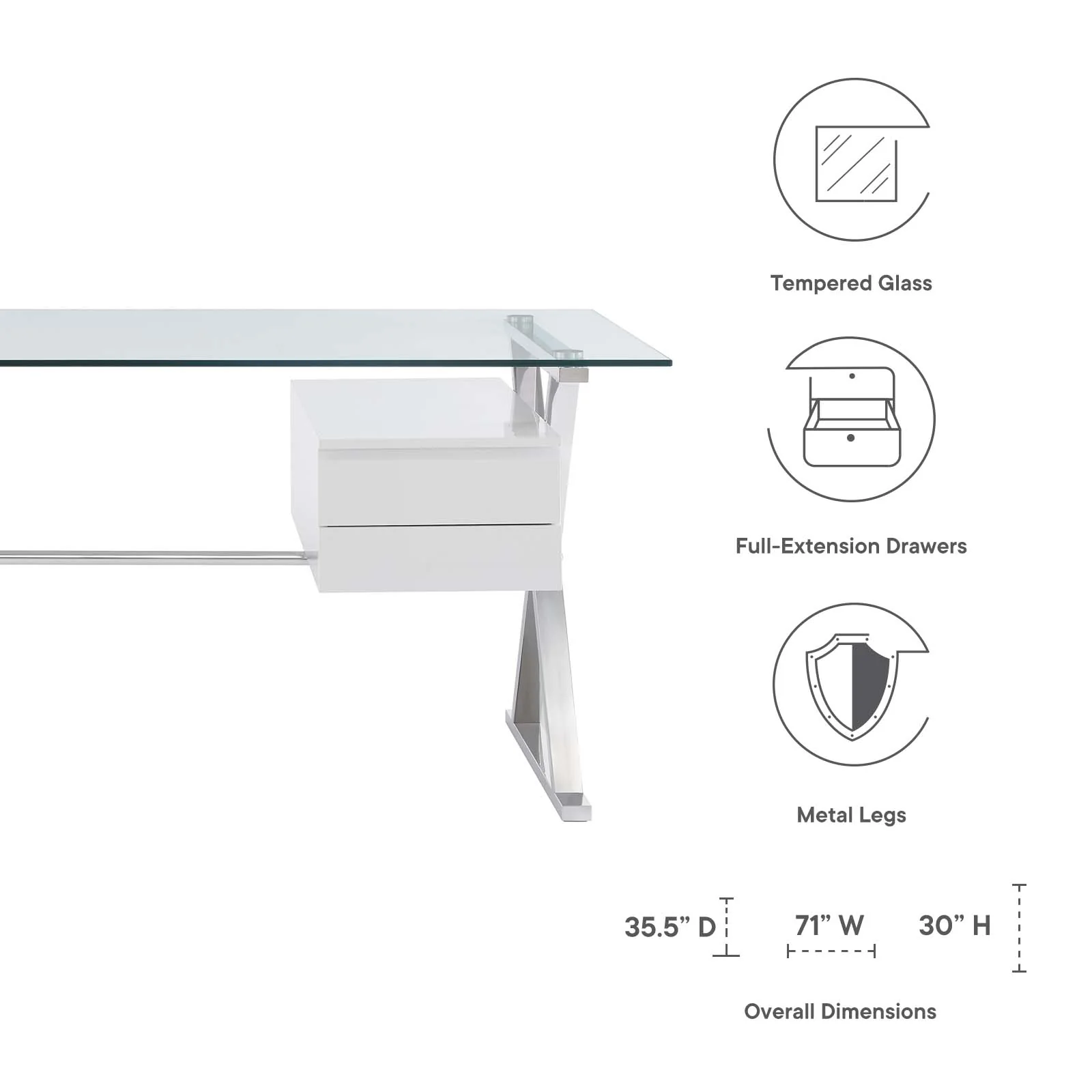 Sector 71" Glass Top Glass Office Desk By Modway - EEI-6226 - Image 7