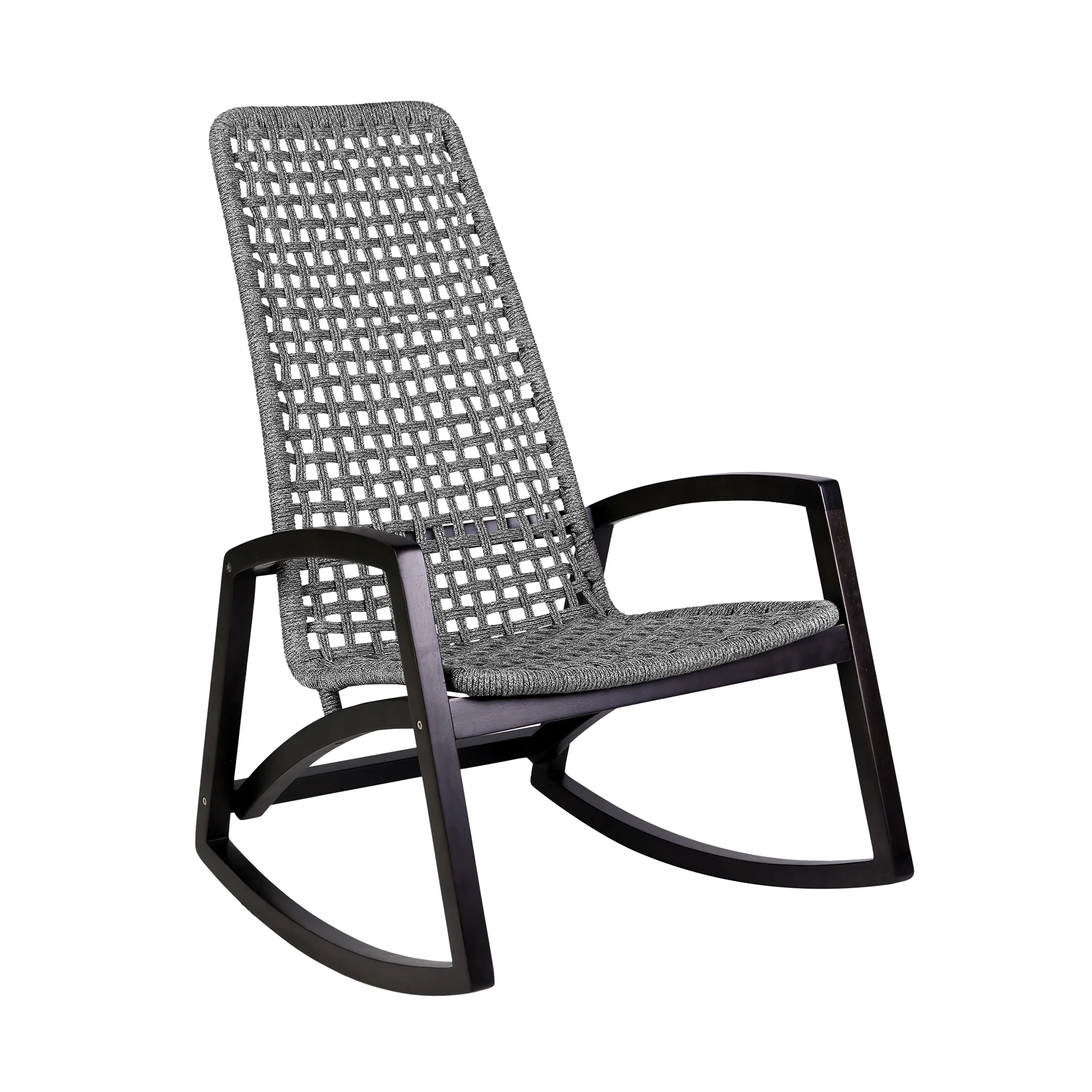 Sequoia Outdoor Patio Rocking Chair in Dark Eucalyptus Wood and Grey Rope By Armen Living - Image 2